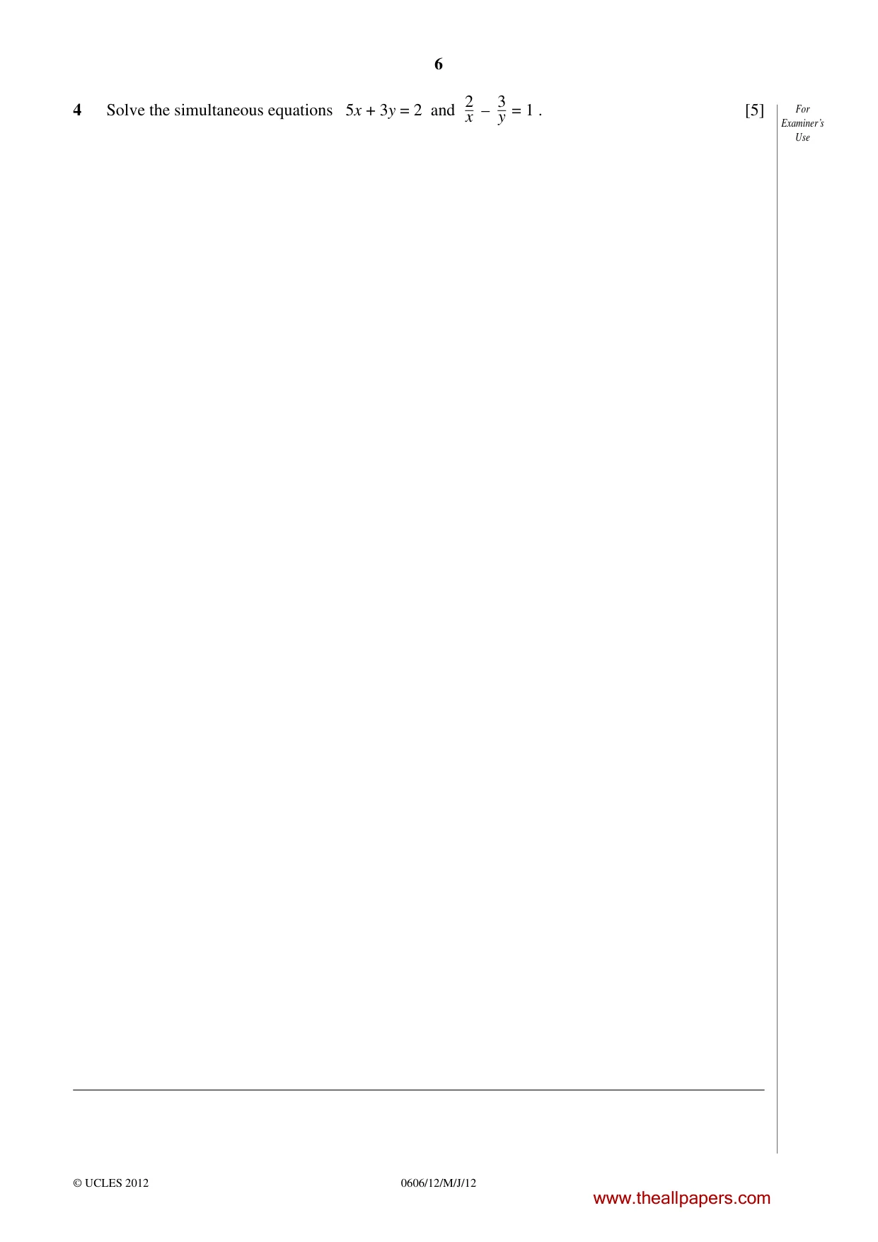Cambridge IGCSE Mathematics - Additional 0606 2012 May/June Paper 1 · Variant 2 question paper, page 6 of 20