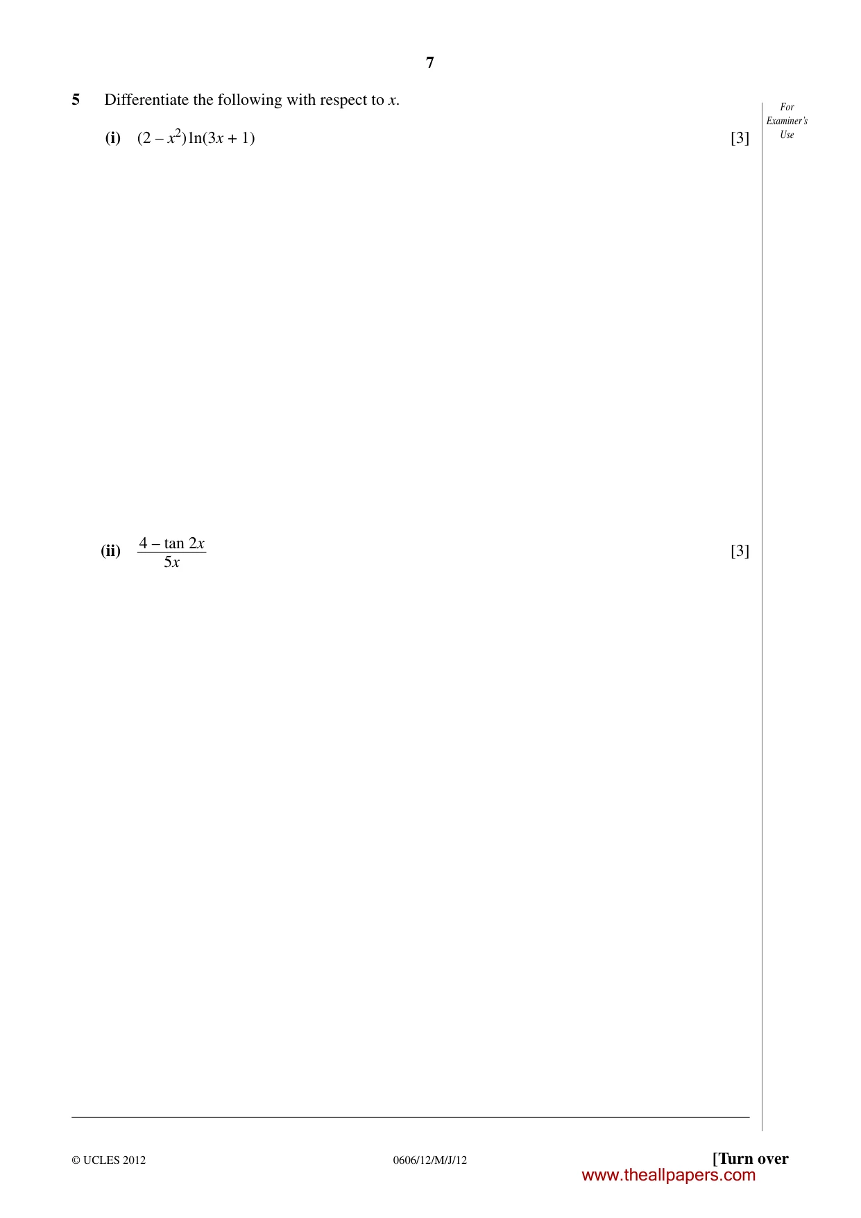Cambridge IGCSE Mathematics - Additional 0606 2012 May/June Paper 1 · Variant 2 question paper, page 7 of 20