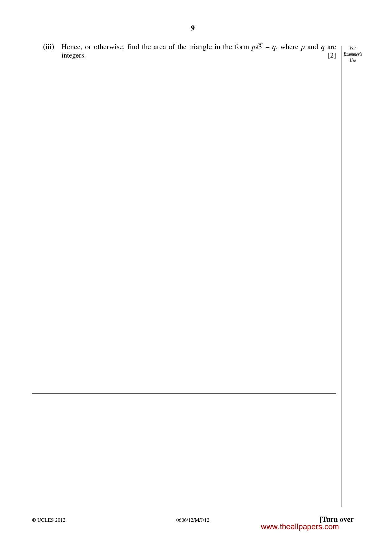 Cambridge IGCSE Mathematics - Additional 0606 2012 May/June Paper 1 · Variant 2 question paper, page 9 of 20