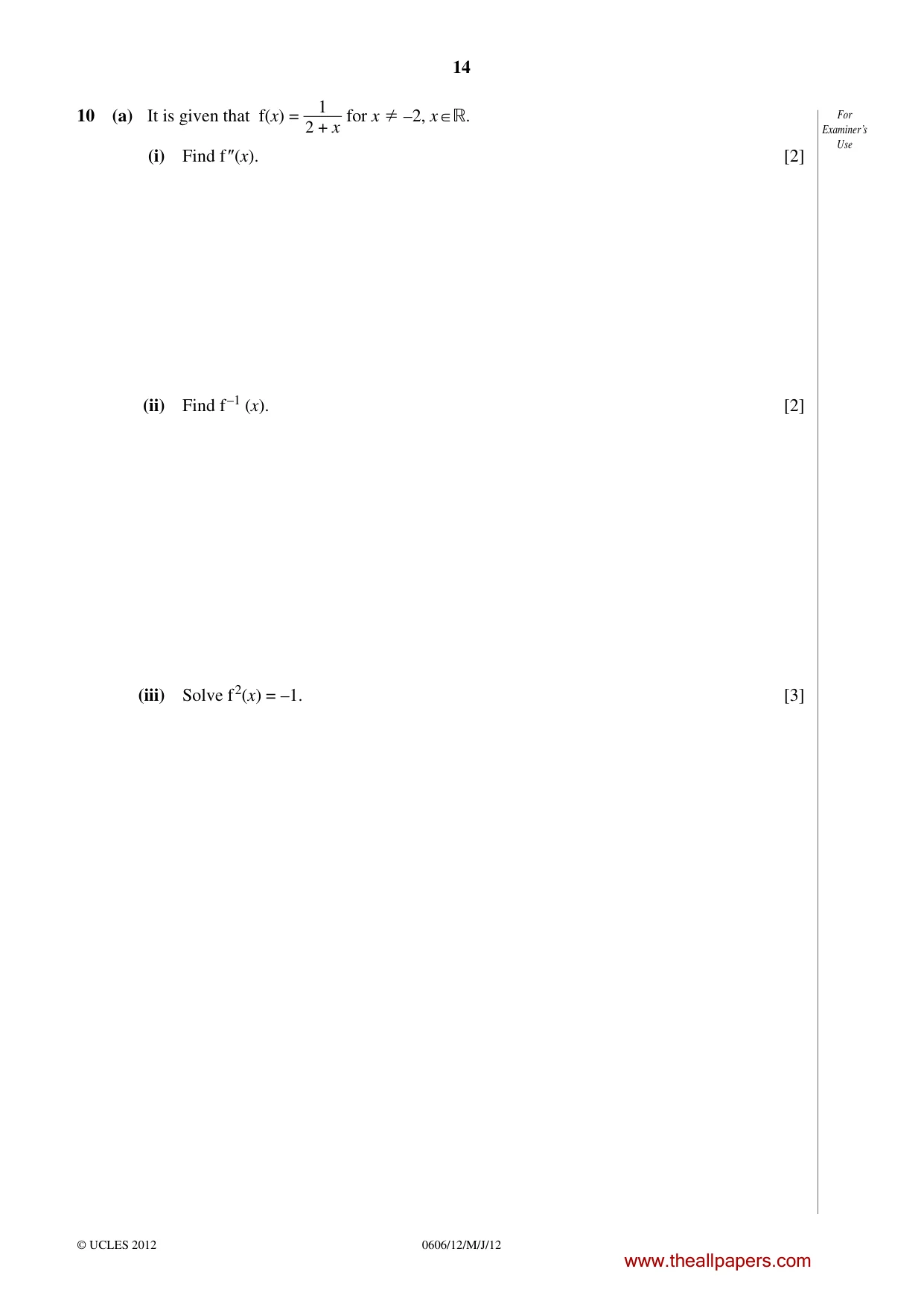Cambridge IGCSE Mathematics - Additional 0606 2012 May/June Paper 1 · Variant 2 question paper, page 14 of 20