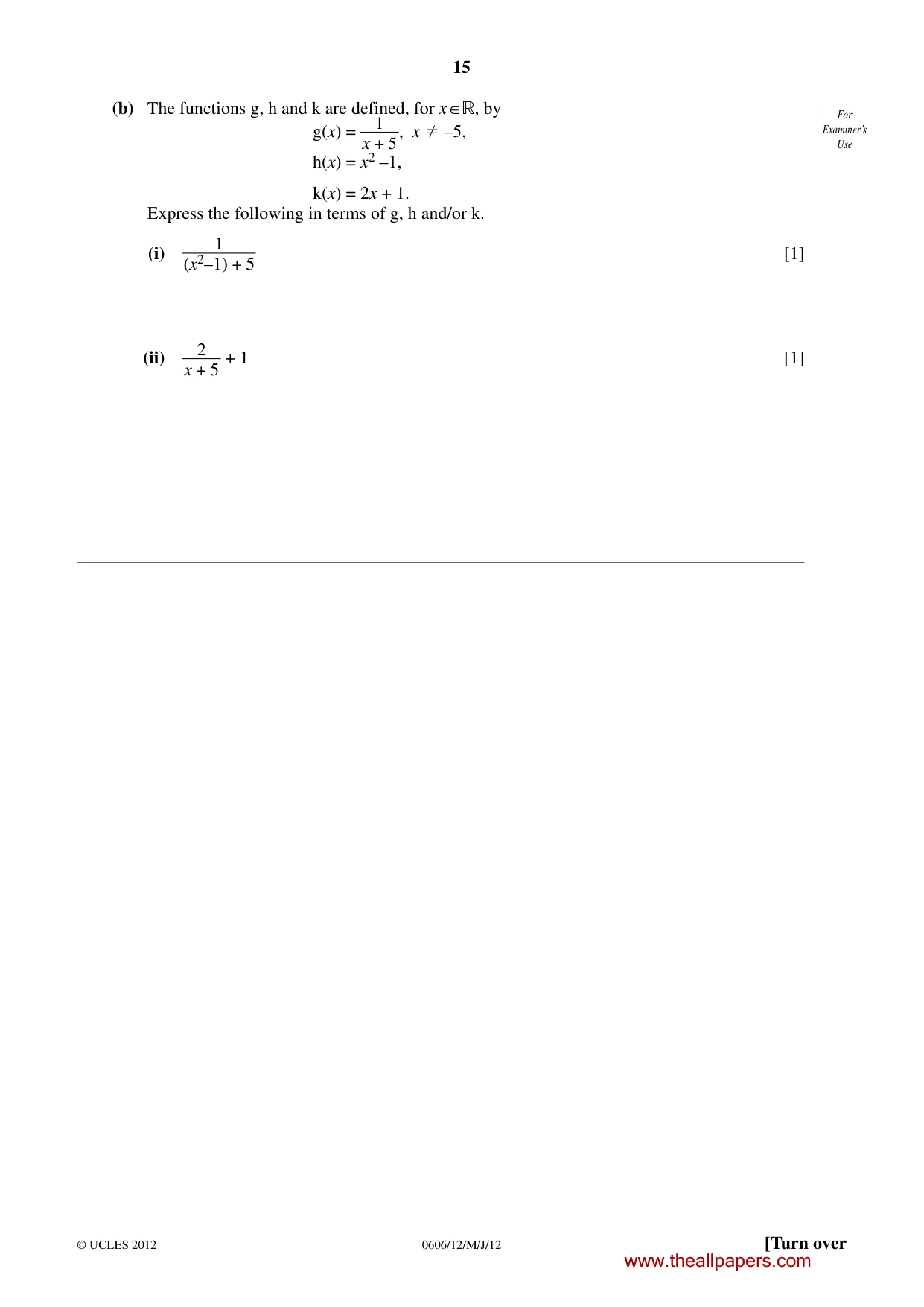 Cambridge IGCSE Mathematics - Additional 0606 2012 May/June Paper 1 · Variant 2 question paper, page 15 of 20