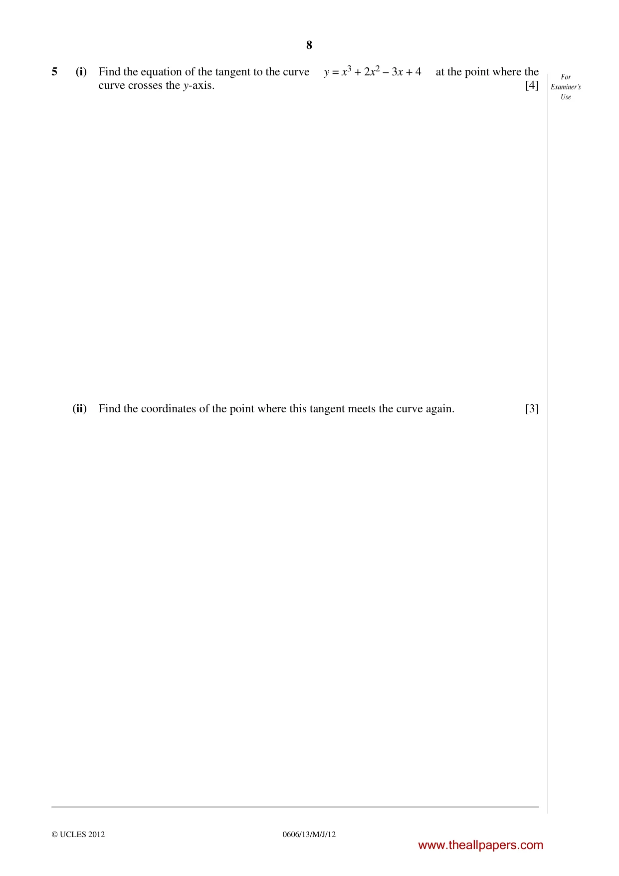 Cambridge IGCSE Mathematics - Additional 0606 2012 May/June Paper 1 · Variant 3 question paper, page 8 of 16