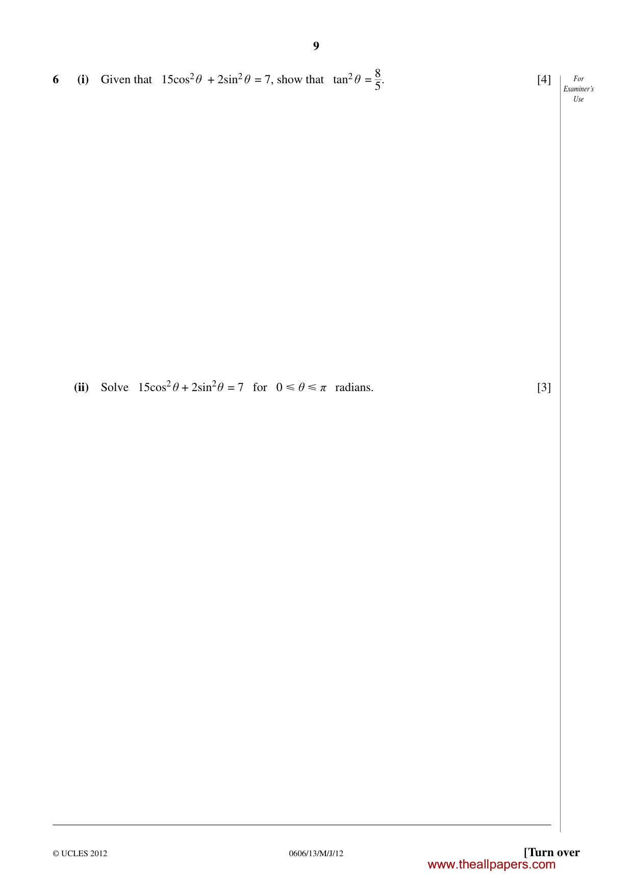 Cambridge IGCSE Mathematics - Additional 0606 2012 May/June Paper 1 · Variant 3 question paper, page 9 of 16
