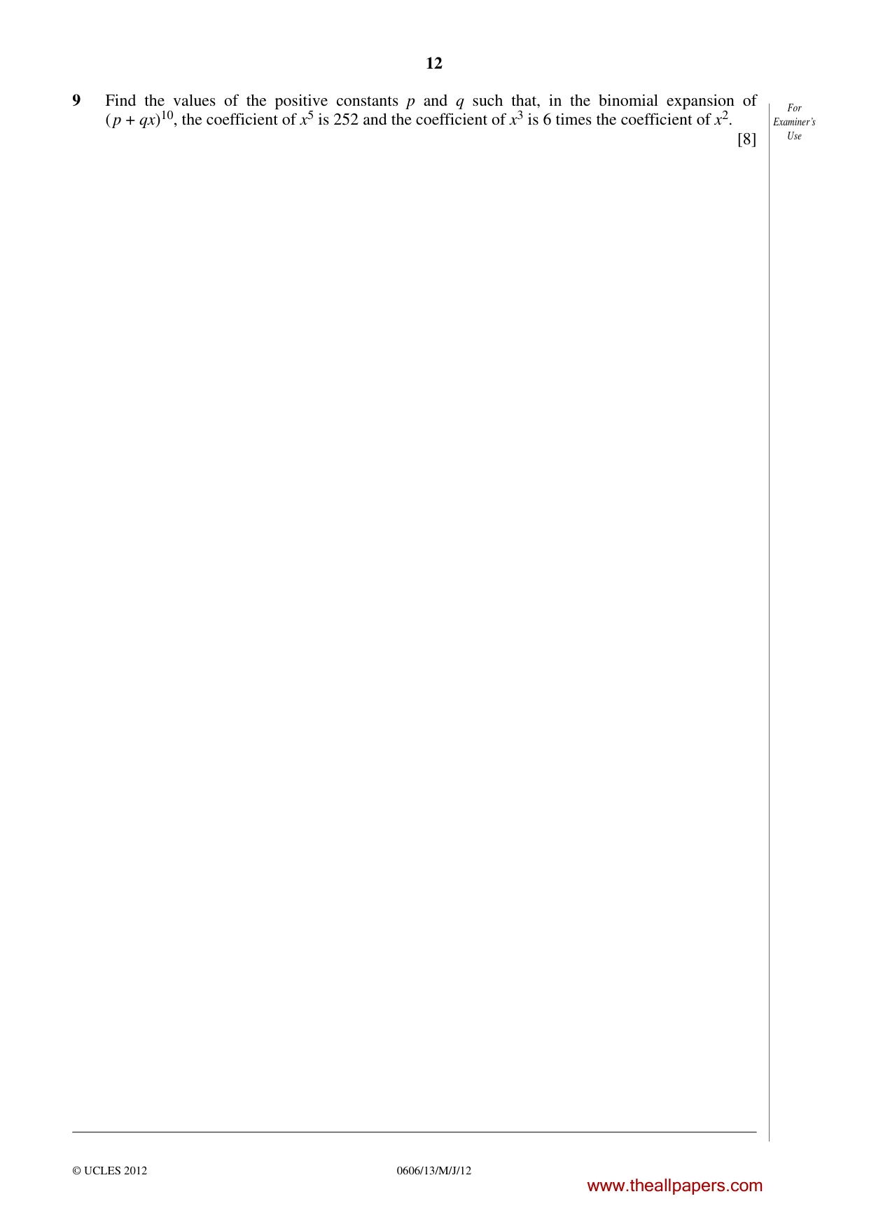 Cambridge IGCSE Mathematics - Additional 0606 2012 May/June Paper 1 · Variant 3 question paper, page 12 of 16