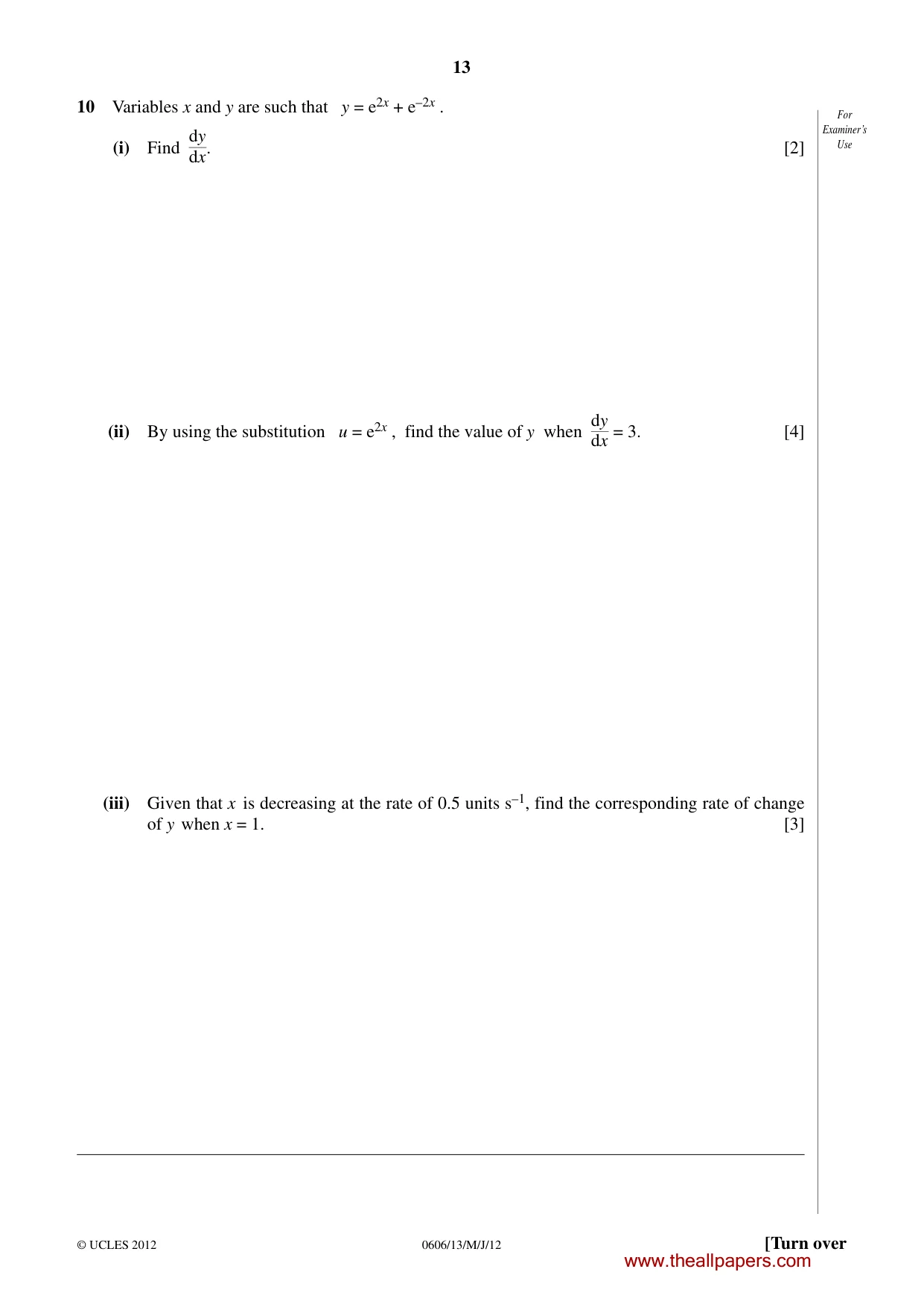 Cambridge IGCSE Mathematics - Additional 0606 2012 May/June Paper 1 · Variant 3 question paper, page 13 of 16