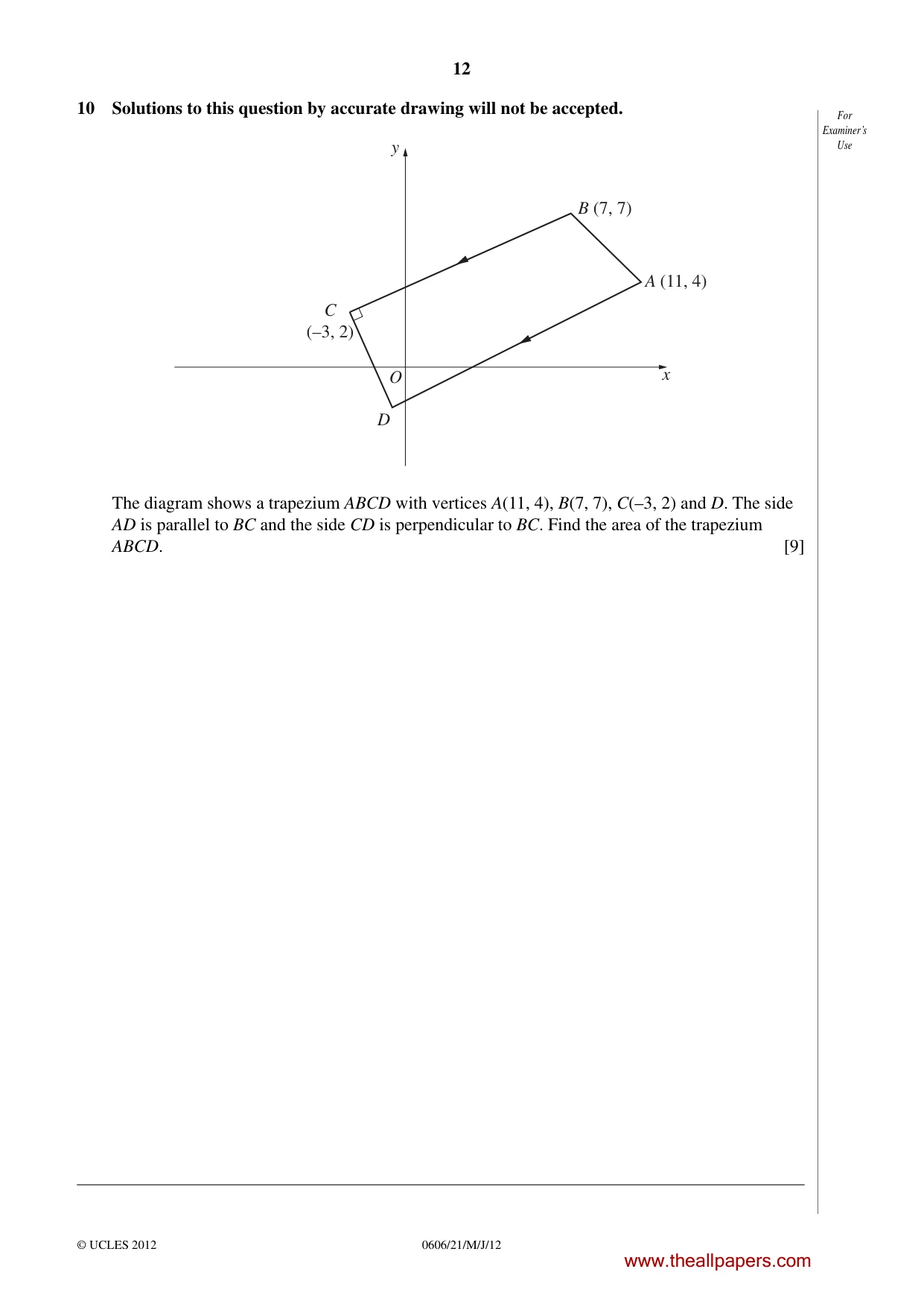 Cambridge IGCSE Mathematics - Additional 0606 2012 May/June Paper 2 · Variant 1 question paper, page 12 of 16
