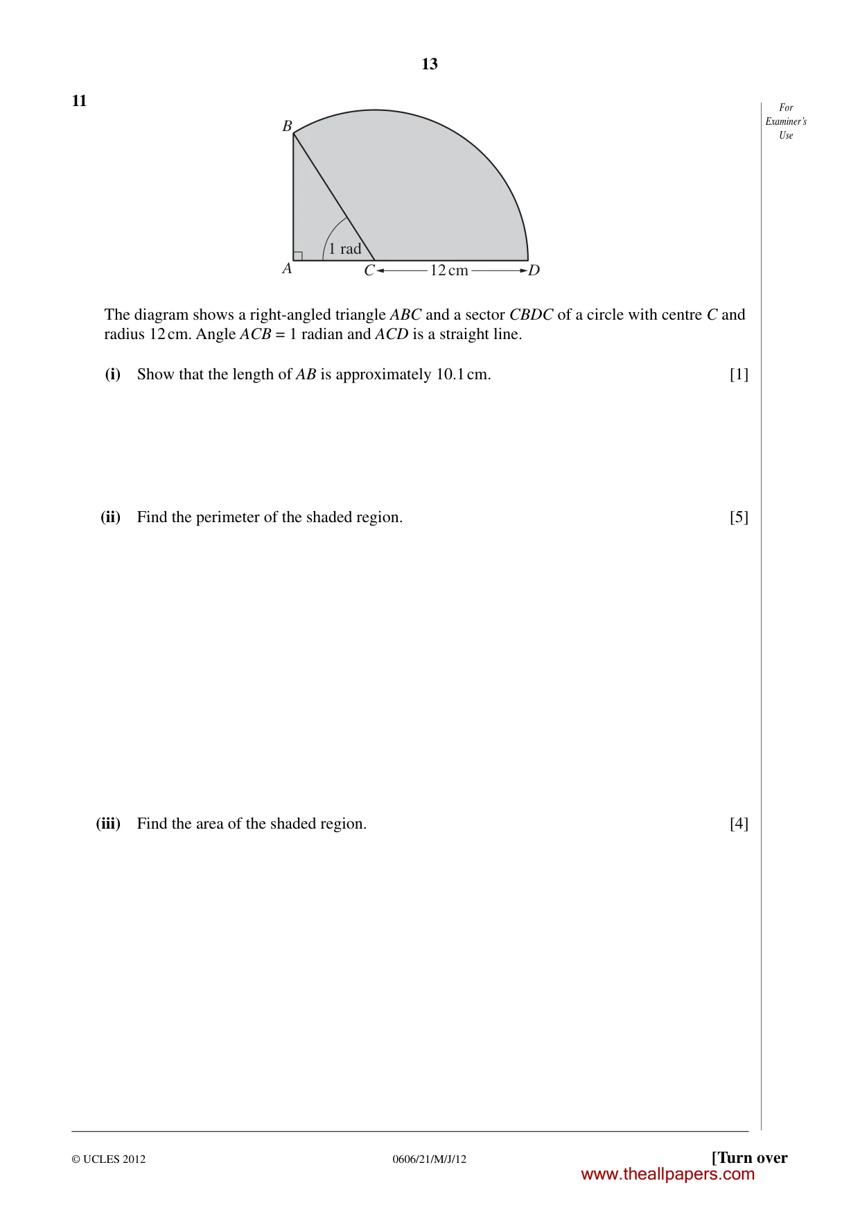 Cambridge IGCSE Mathematics - Additional 0606 2012 May/June Paper 2 · Variant 1 question paper, page 13 of 16