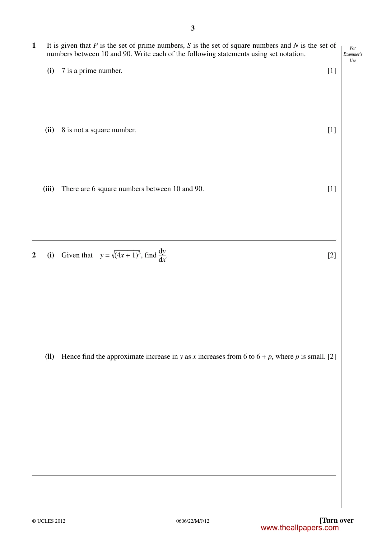 Cambridge IGCSE Mathematics - Additional 0606 2012 May/June Paper 2 · Variant 2 question paper, page 3 of 16