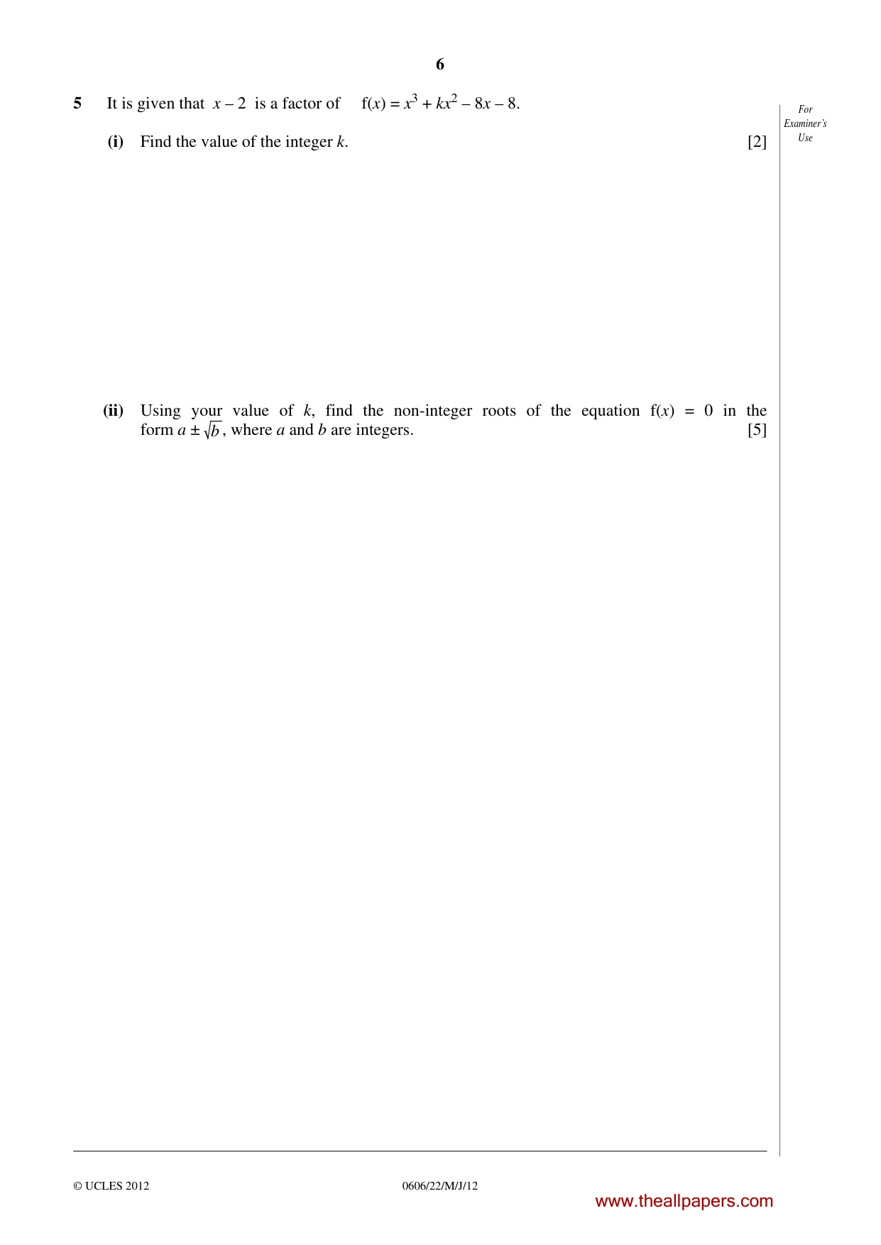 Cambridge IGCSE Mathematics - Additional 0606 2012 May/June Paper 2 · Variant 2 question paper, page 6 of 16