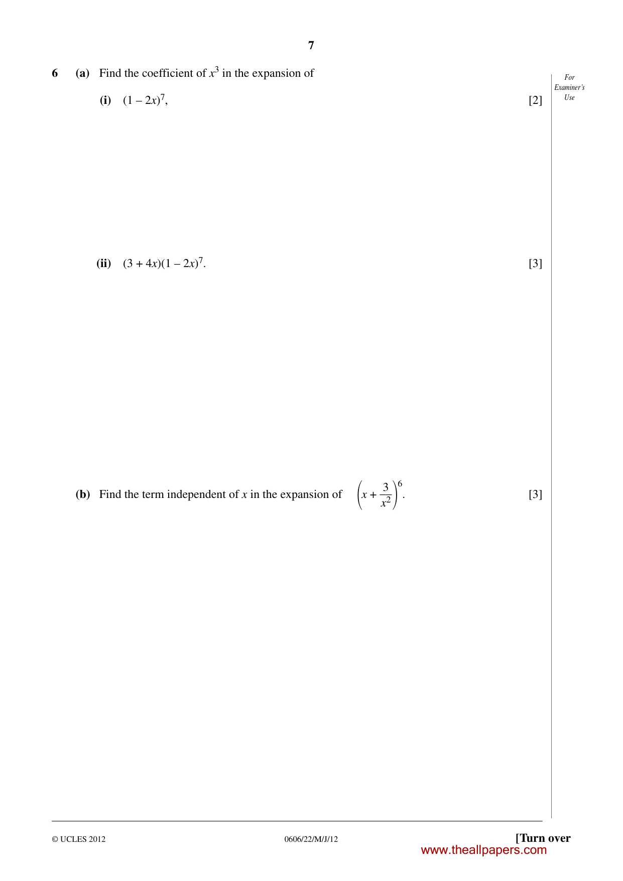 Cambridge IGCSE Mathematics - Additional 0606 2012 May/June Paper 2 · Variant 2 question paper, page 7 of 16