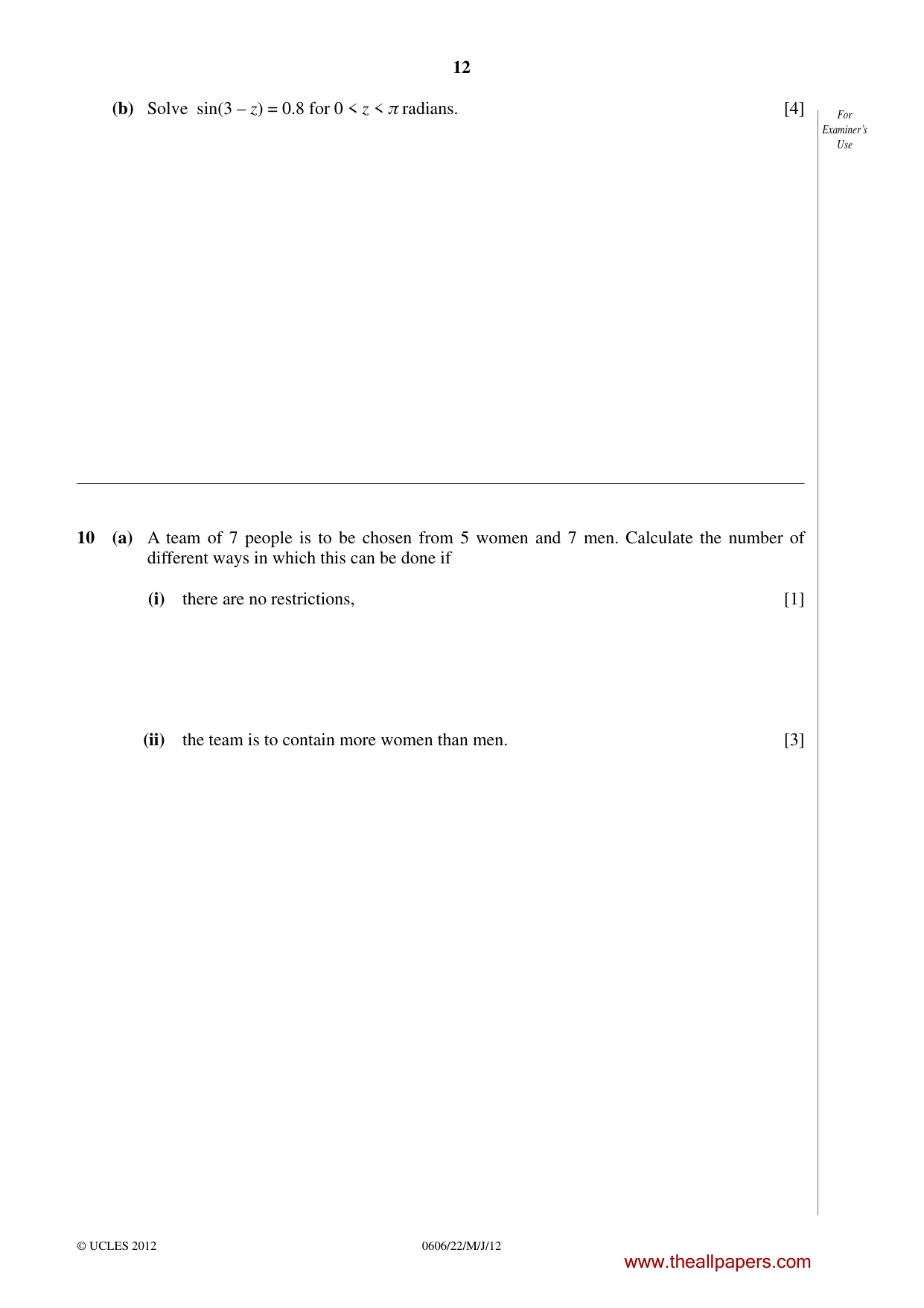Cambridge IGCSE Mathematics - Additional 0606 2012 May/June Paper 2 · Variant 2 question paper, page 12 of 16