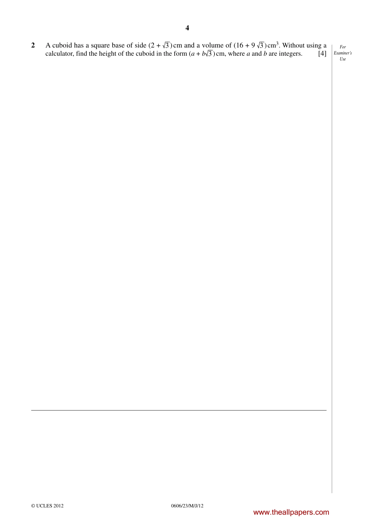 Cambridge IGCSE Mathematics - Additional 0606 2012 May/June Paper 2 · Variant 3 question paper, page 4 of 16