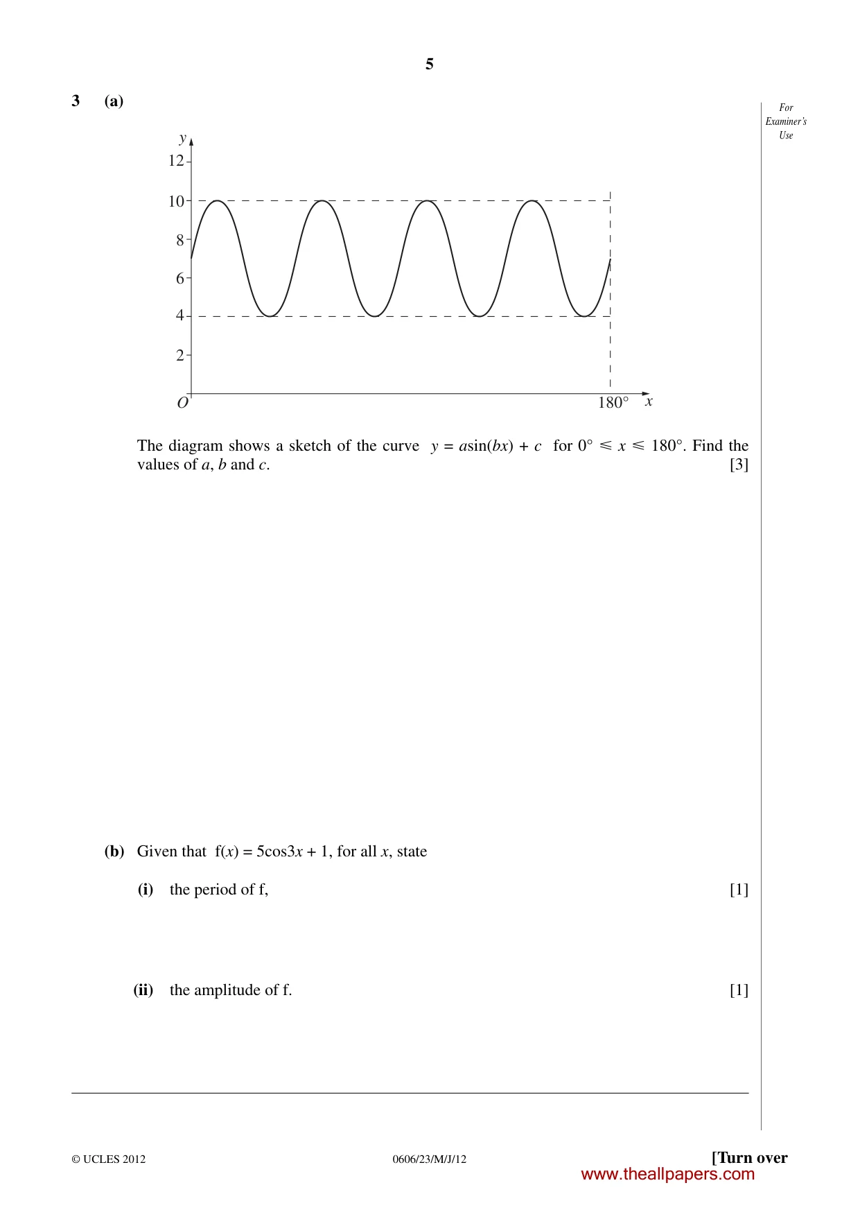Cambridge IGCSE Mathematics - Additional 0606 2012 May/June Paper 2 · Variant 3 question paper, page 5 of 16