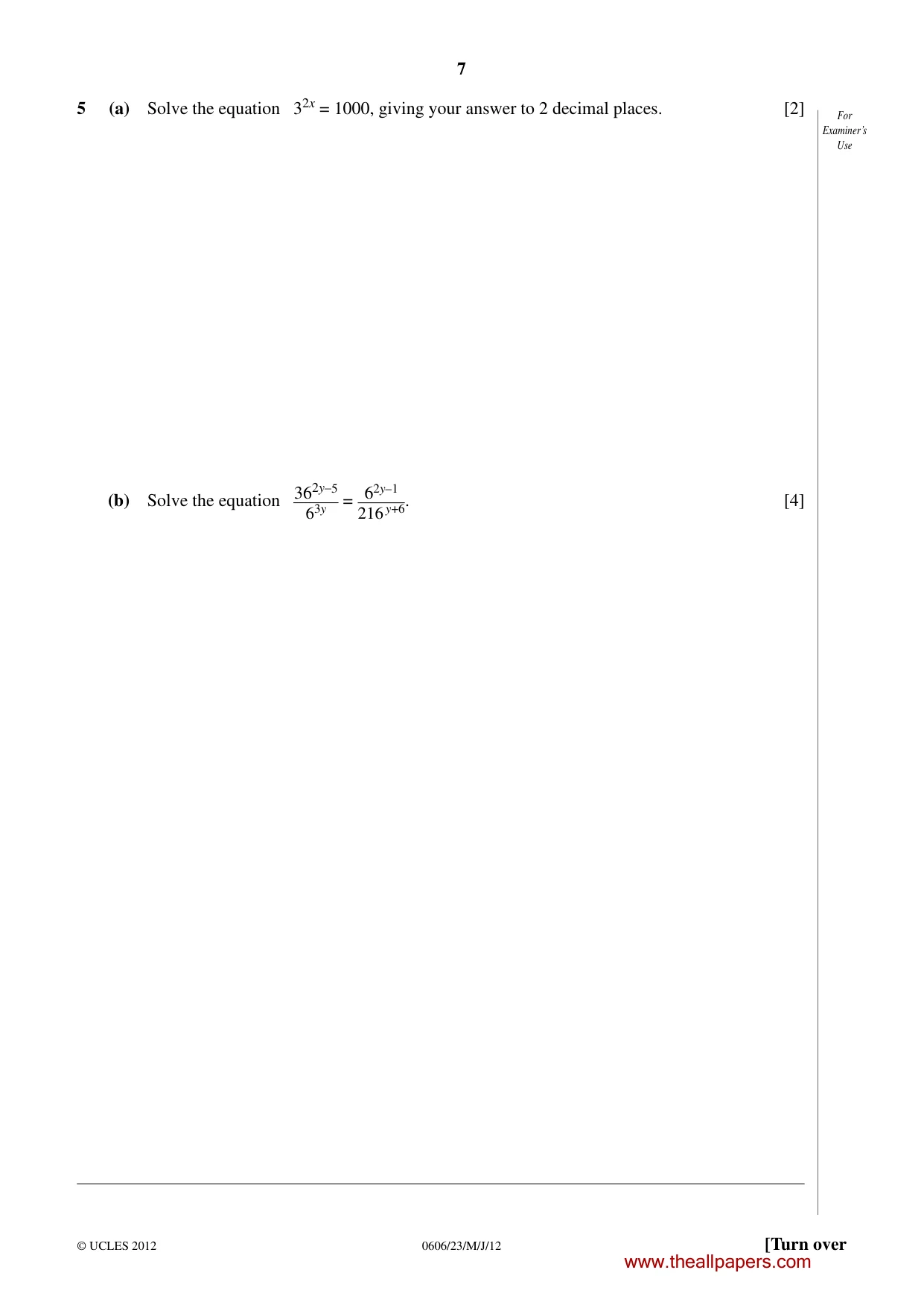 Cambridge IGCSE Mathematics - Additional 0606 2012 May/June Paper 2 · Variant 3 question paper, page 7 of 16