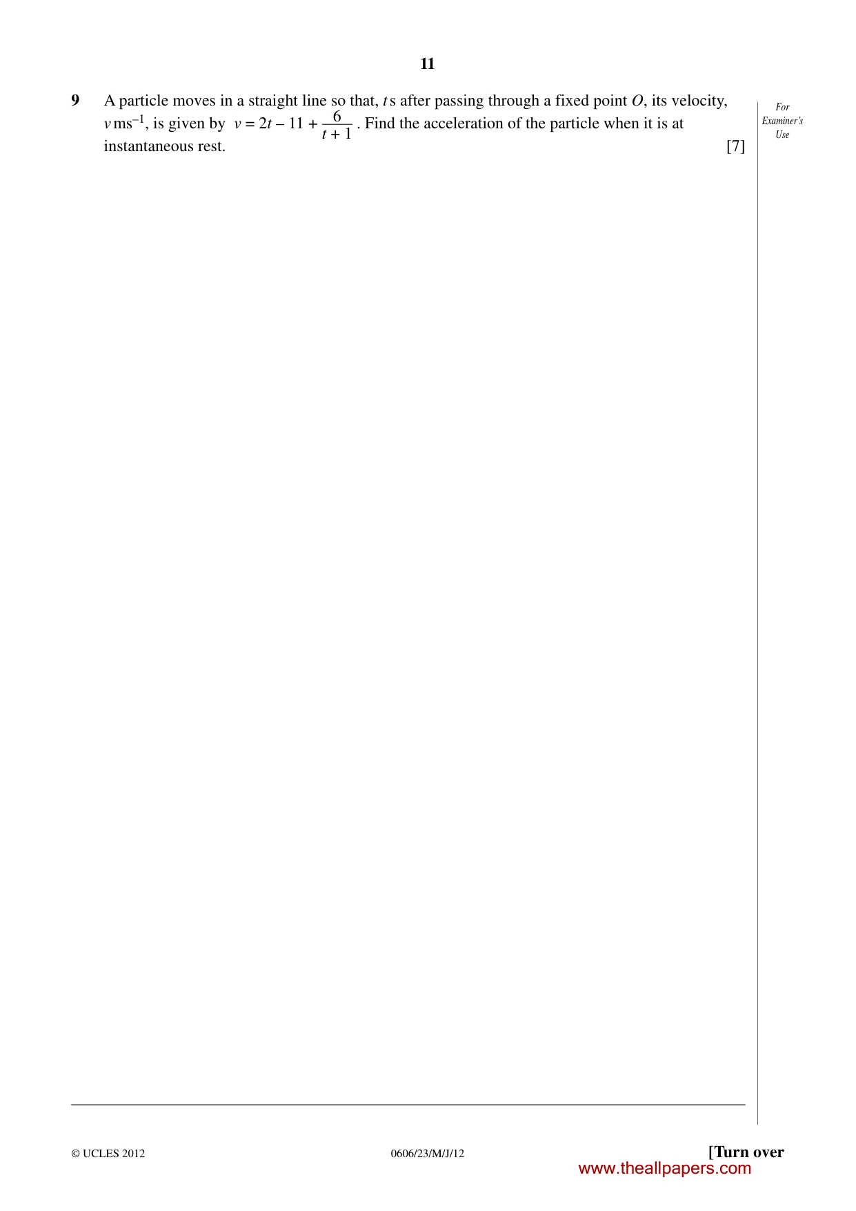Cambridge IGCSE Mathematics - Additional 0606 2012 May/June Paper 2 · Variant 3 question paper, page 11 of 16