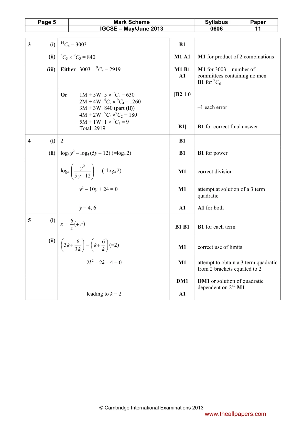Mark scheme, page 5 of 9