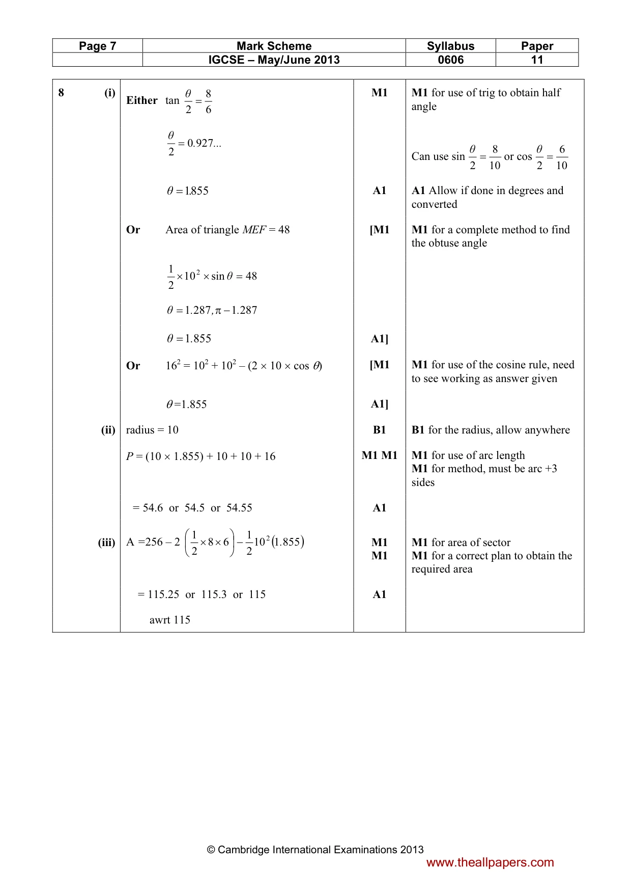 Mark scheme, page 7 of 9