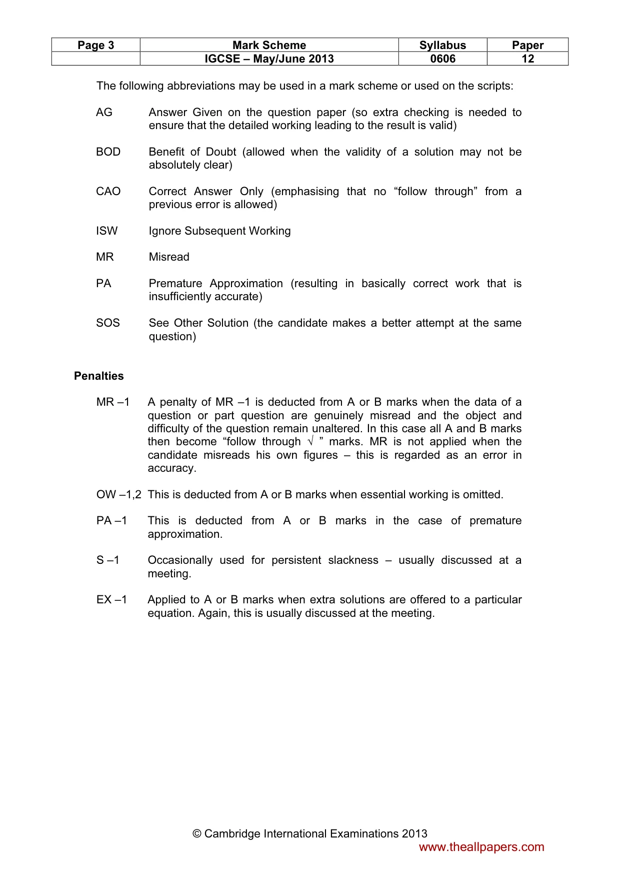 Mark scheme, page 3 of 9