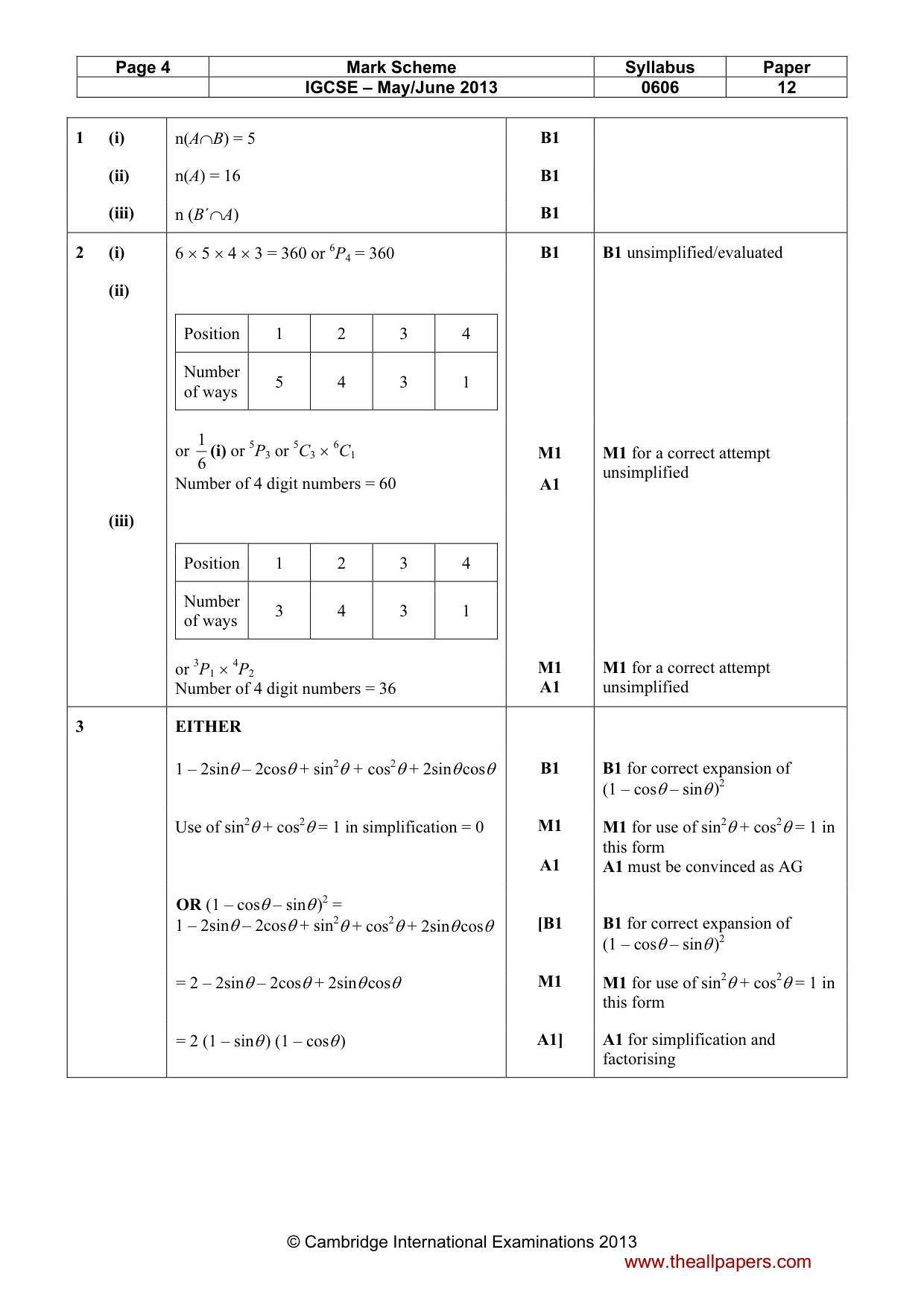 Mark scheme, page 4 of 9