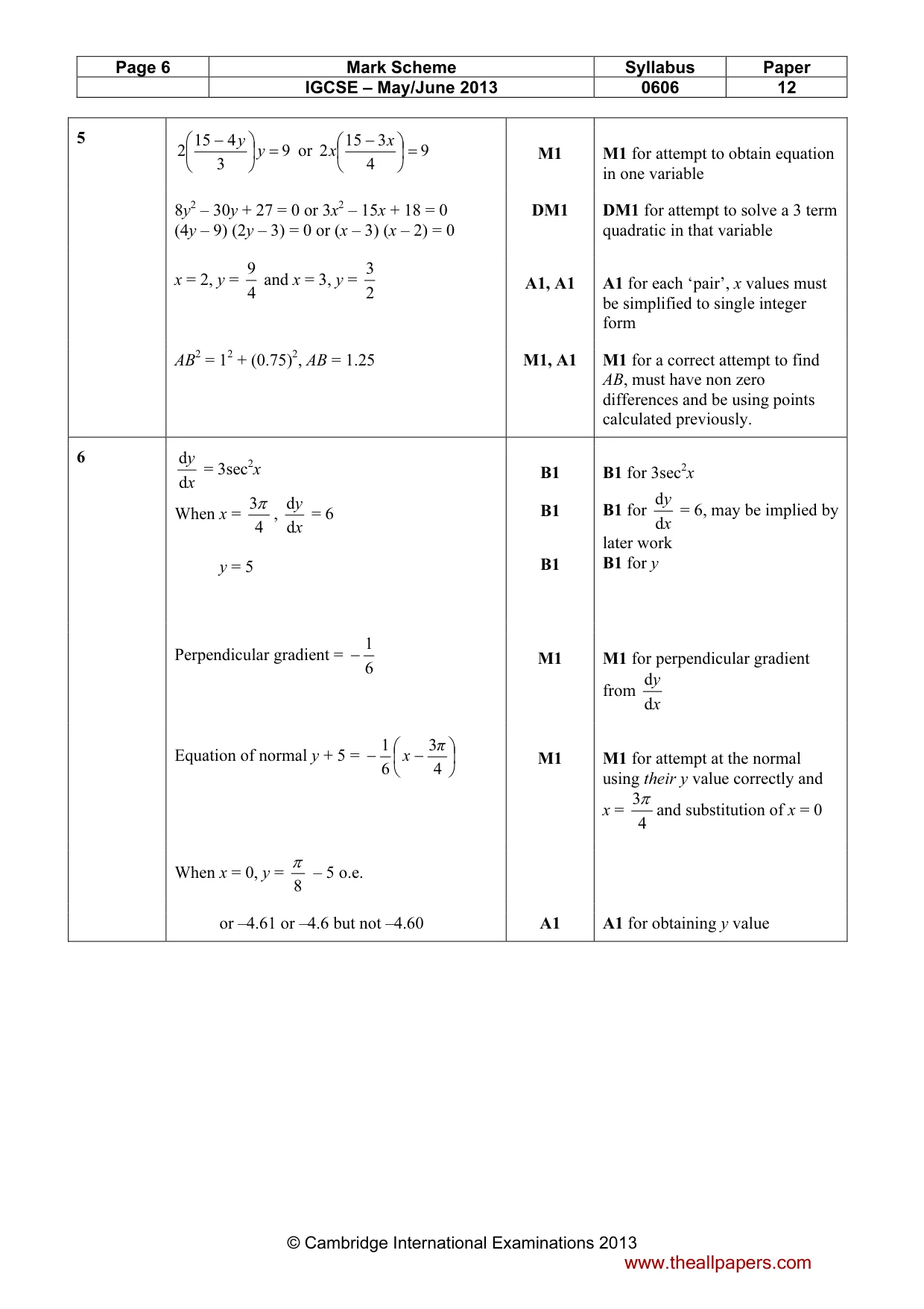 Mark scheme, page 6 of 9
