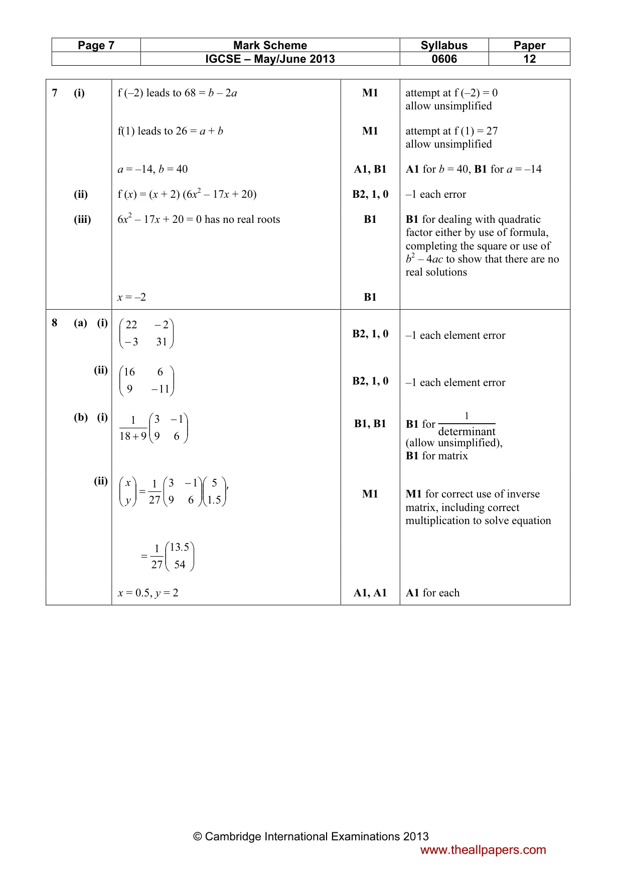 Mark scheme, page 7 of 9