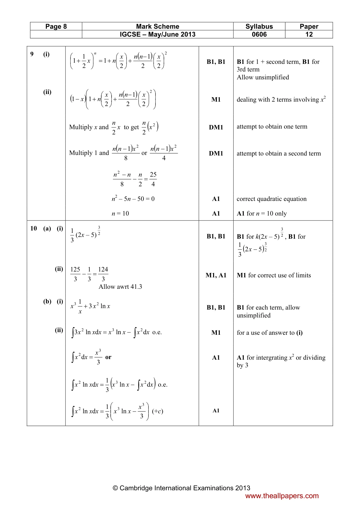 Mark scheme, page 8 of 9