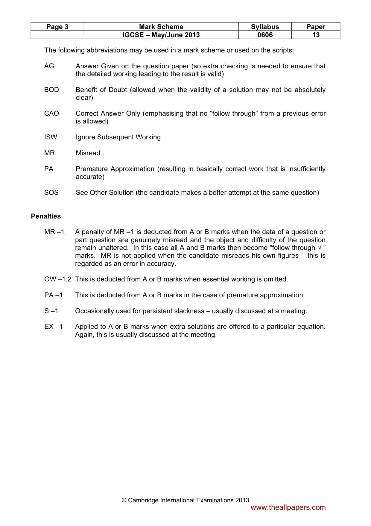 Mark scheme, page 3 of 9