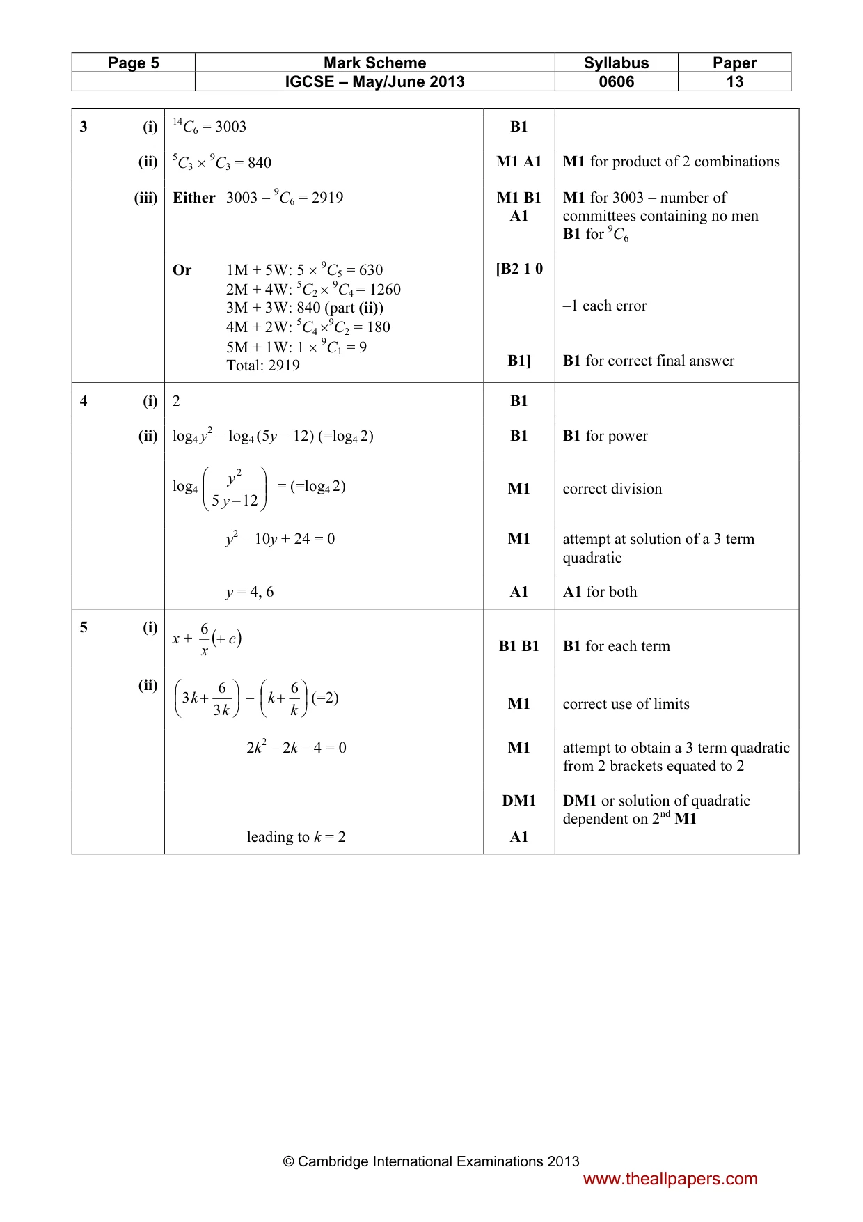Mark scheme, page 5 of 9