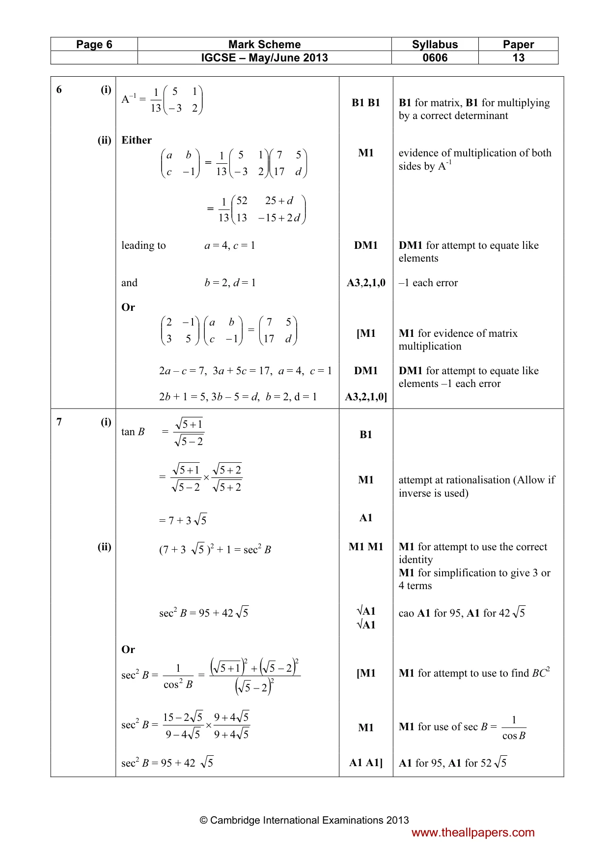 Mark scheme, page 6 of 9