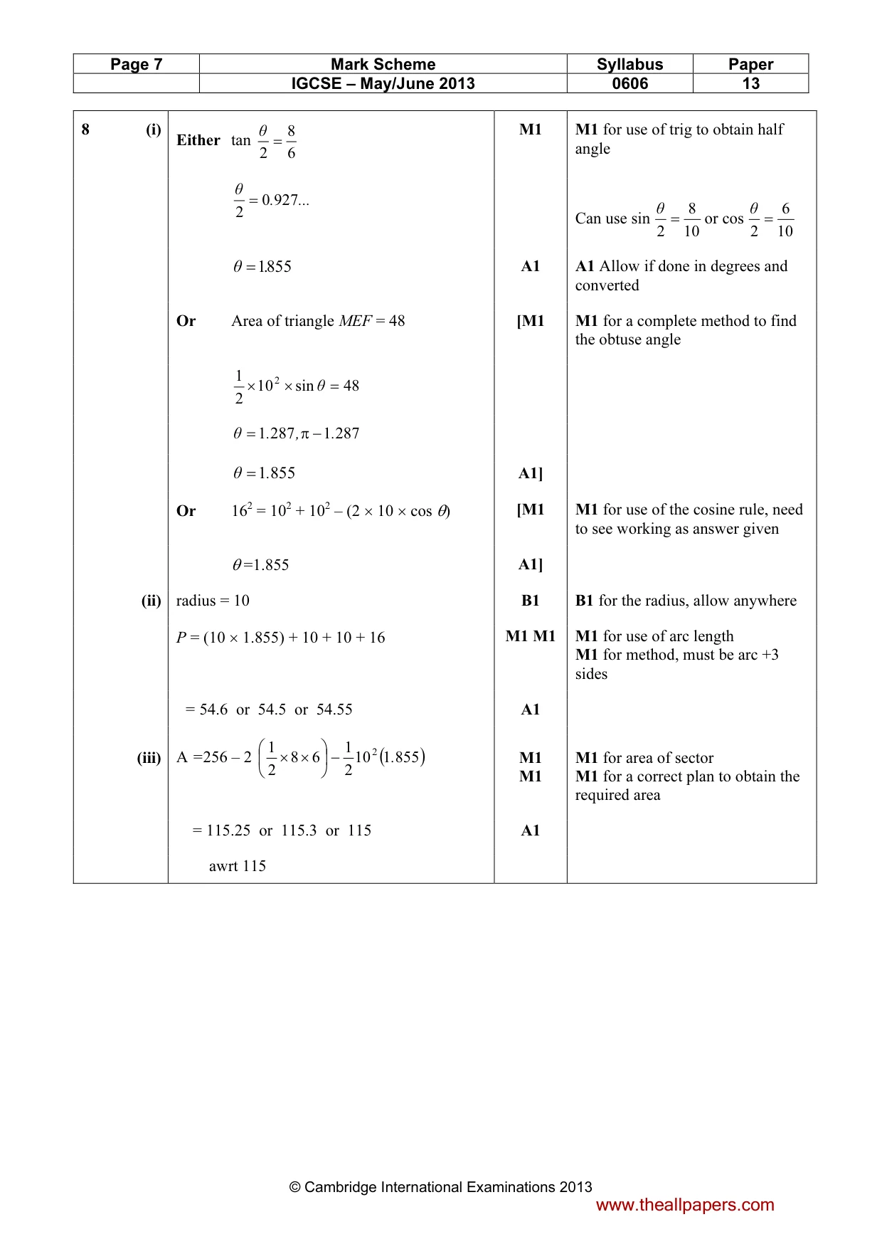 Mark scheme, page 7 of 9