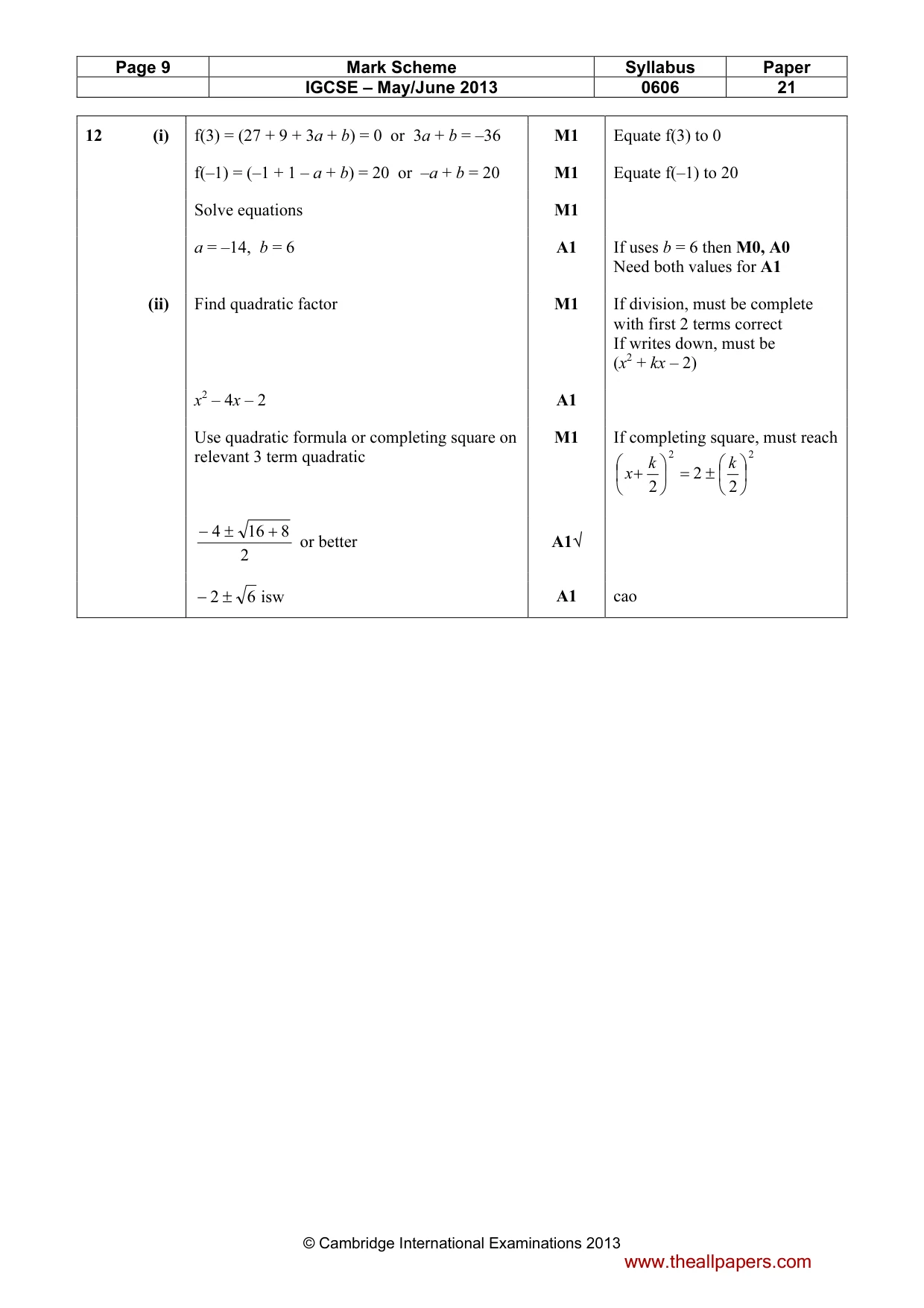 Mark scheme, page 9 of 9