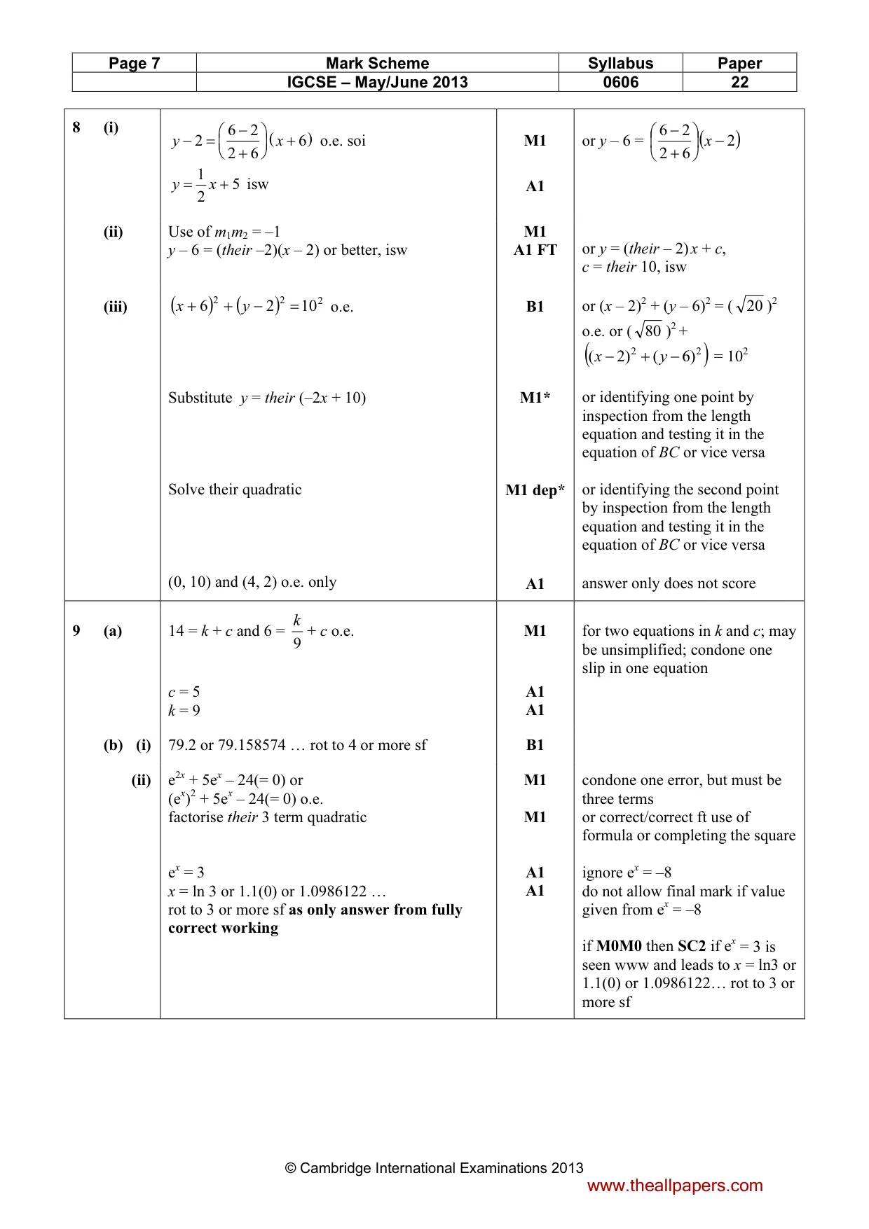 Mark scheme, page 7 of 9