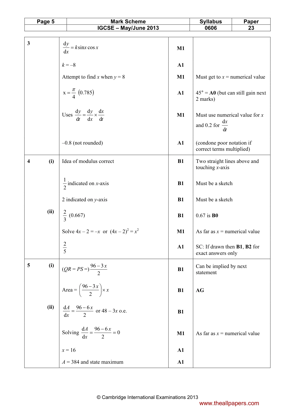 Mark scheme, page 5 of 9