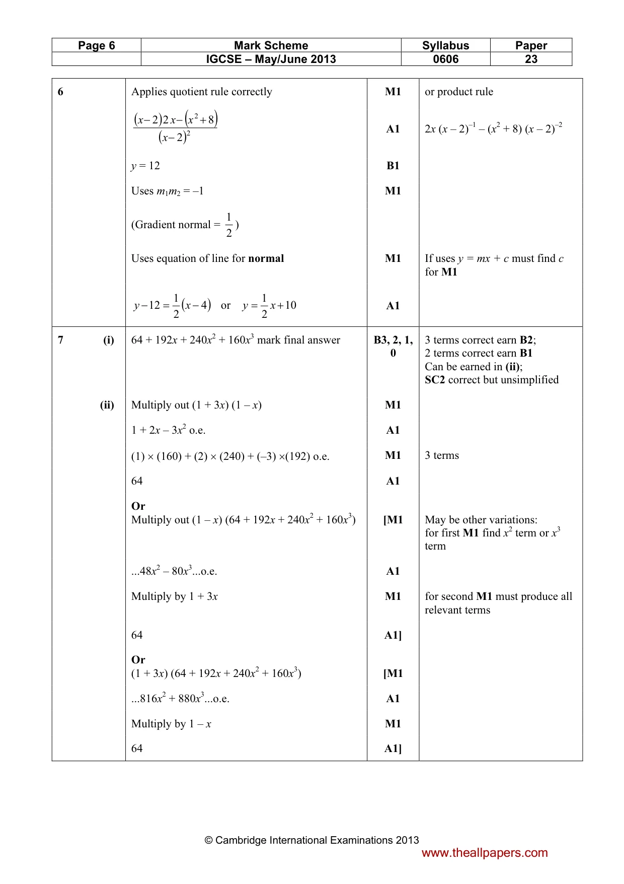 Mark scheme, page 6 of 9