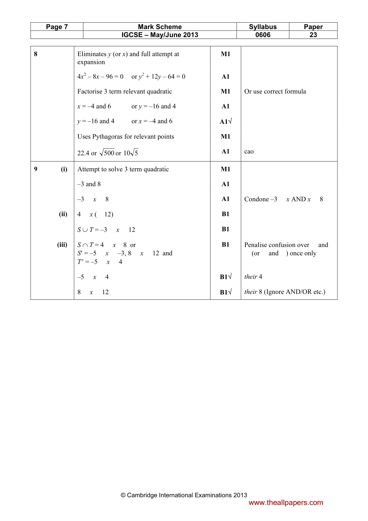 Mark scheme, page 7 of 9