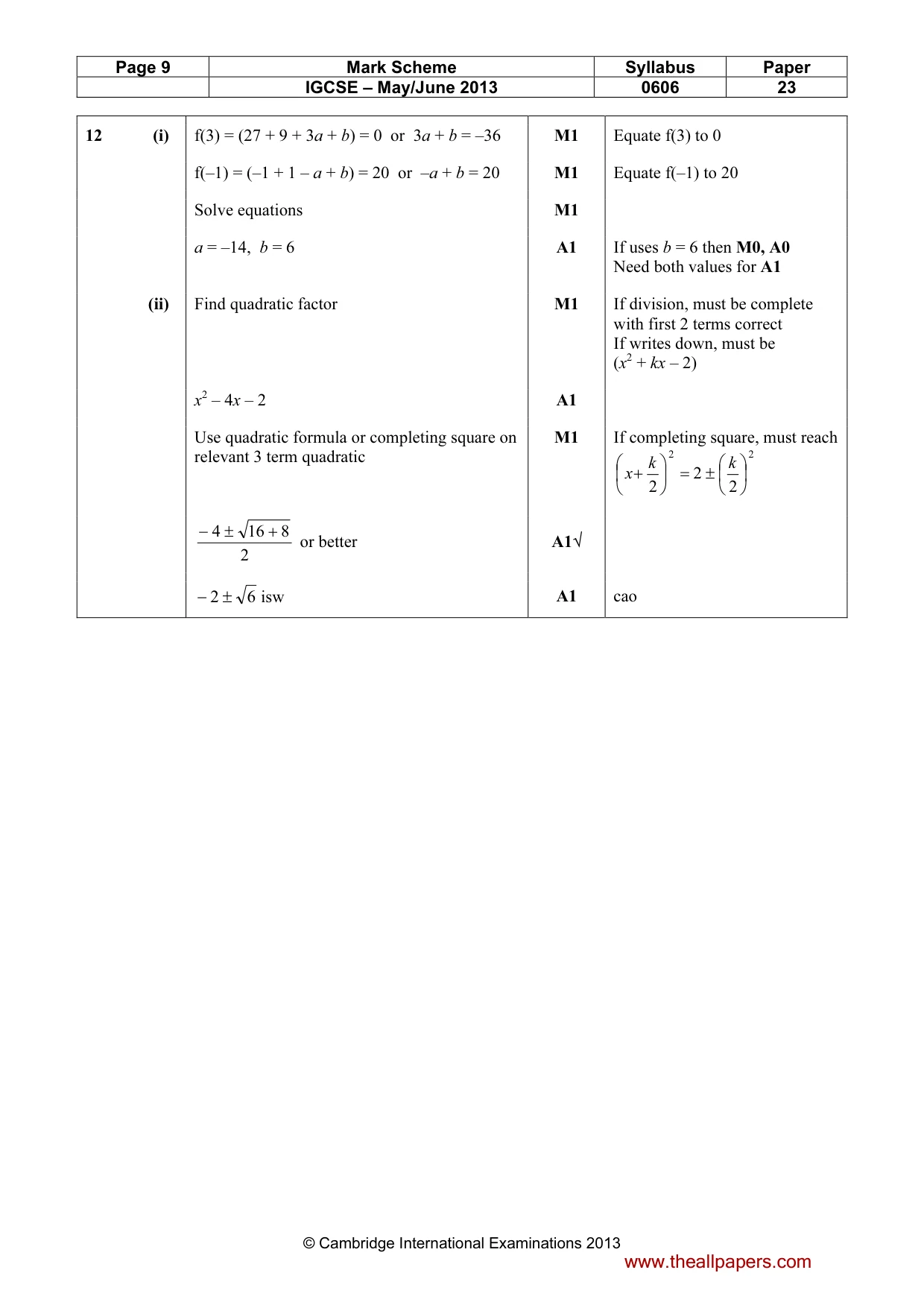 Mark scheme, page 9 of 9