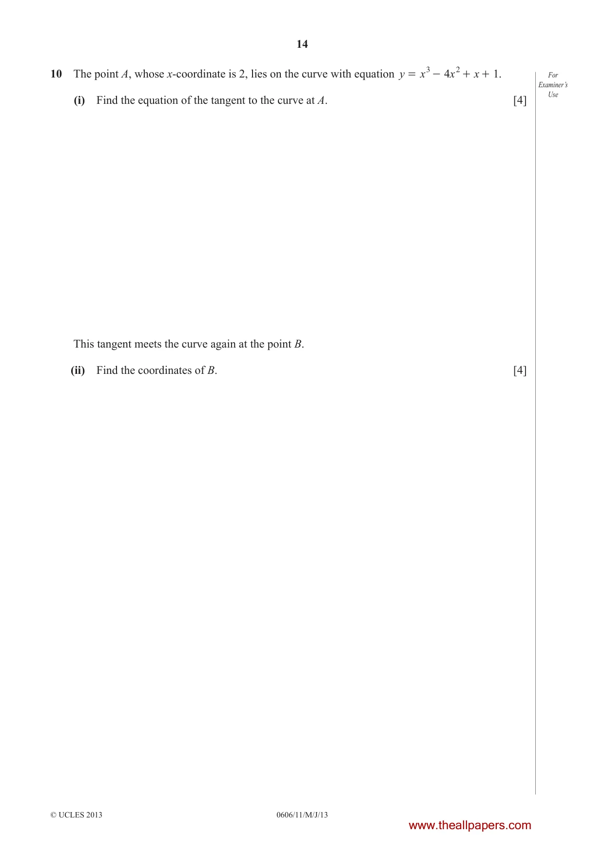 Cambridge IGCSE Mathematics - Additional 0606 2013 May/June Paper 1 · Variant 1 question paper, page 14 of 16