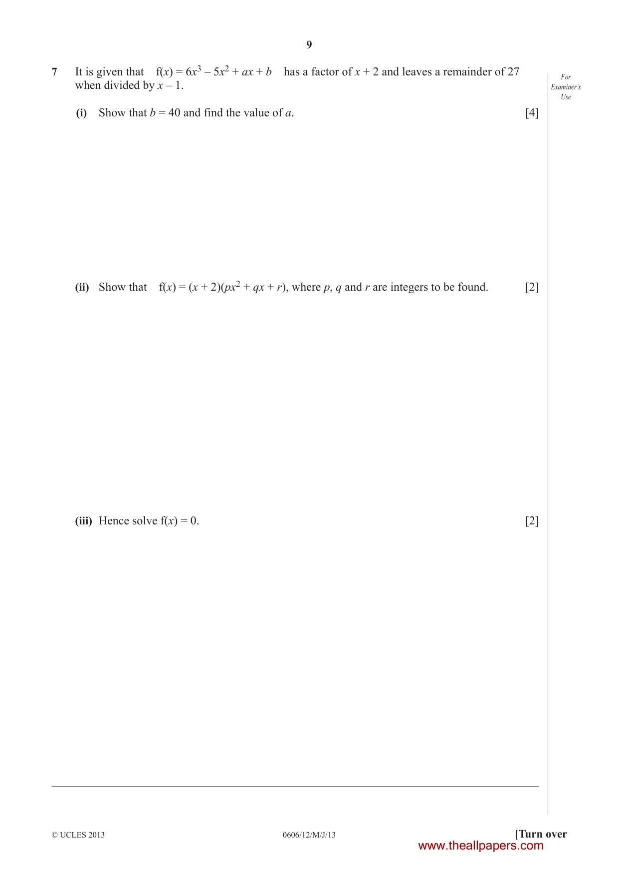 Cambridge IGCSE Mathematics - Additional 0606 2013 May/June Paper 1 · Variant 2 question paper, page 9 of 20