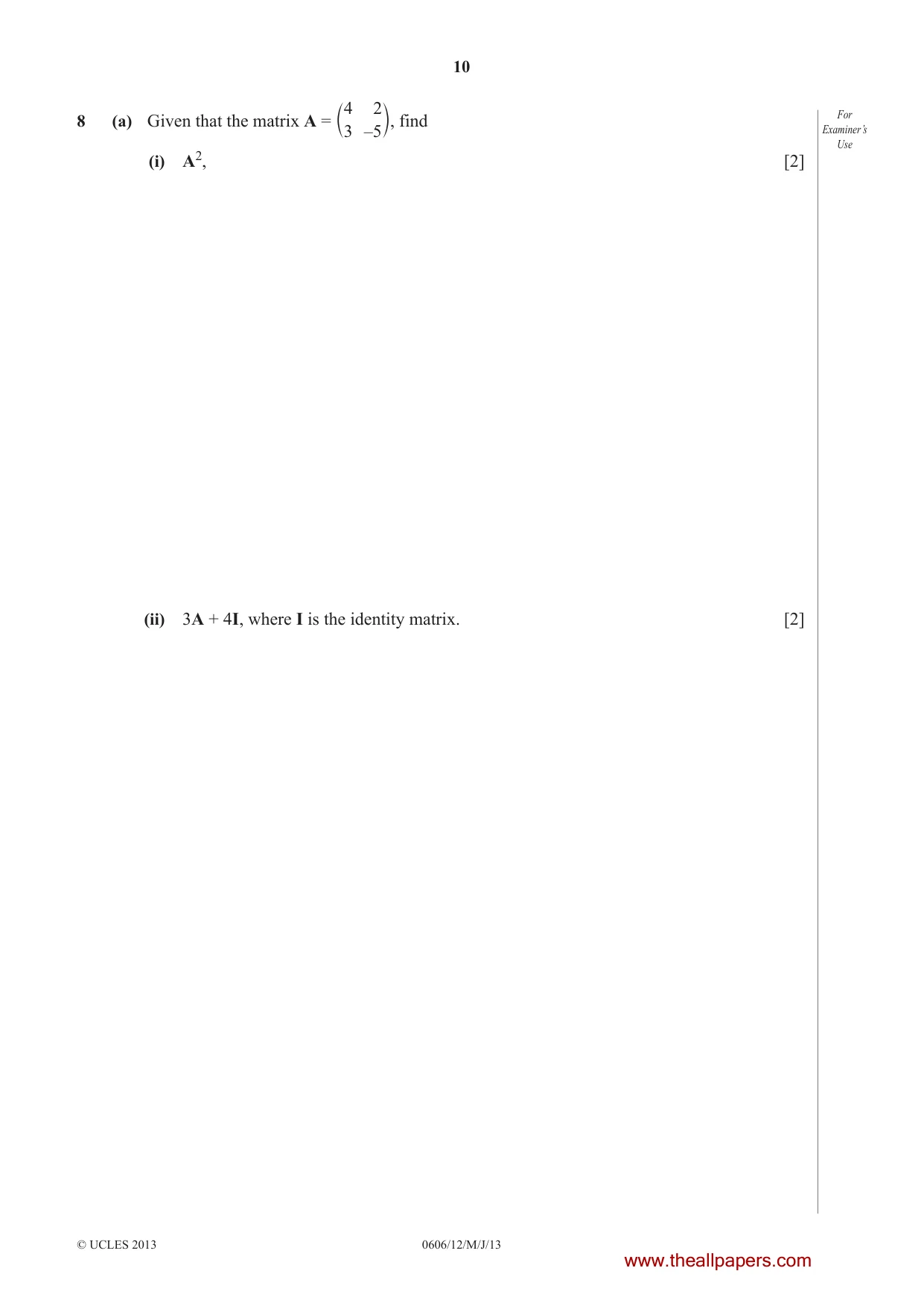 Cambridge IGCSE Mathematics - Additional 0606 2013 May/June Paper 1 · Variant 2 question paper, page 10 of 20