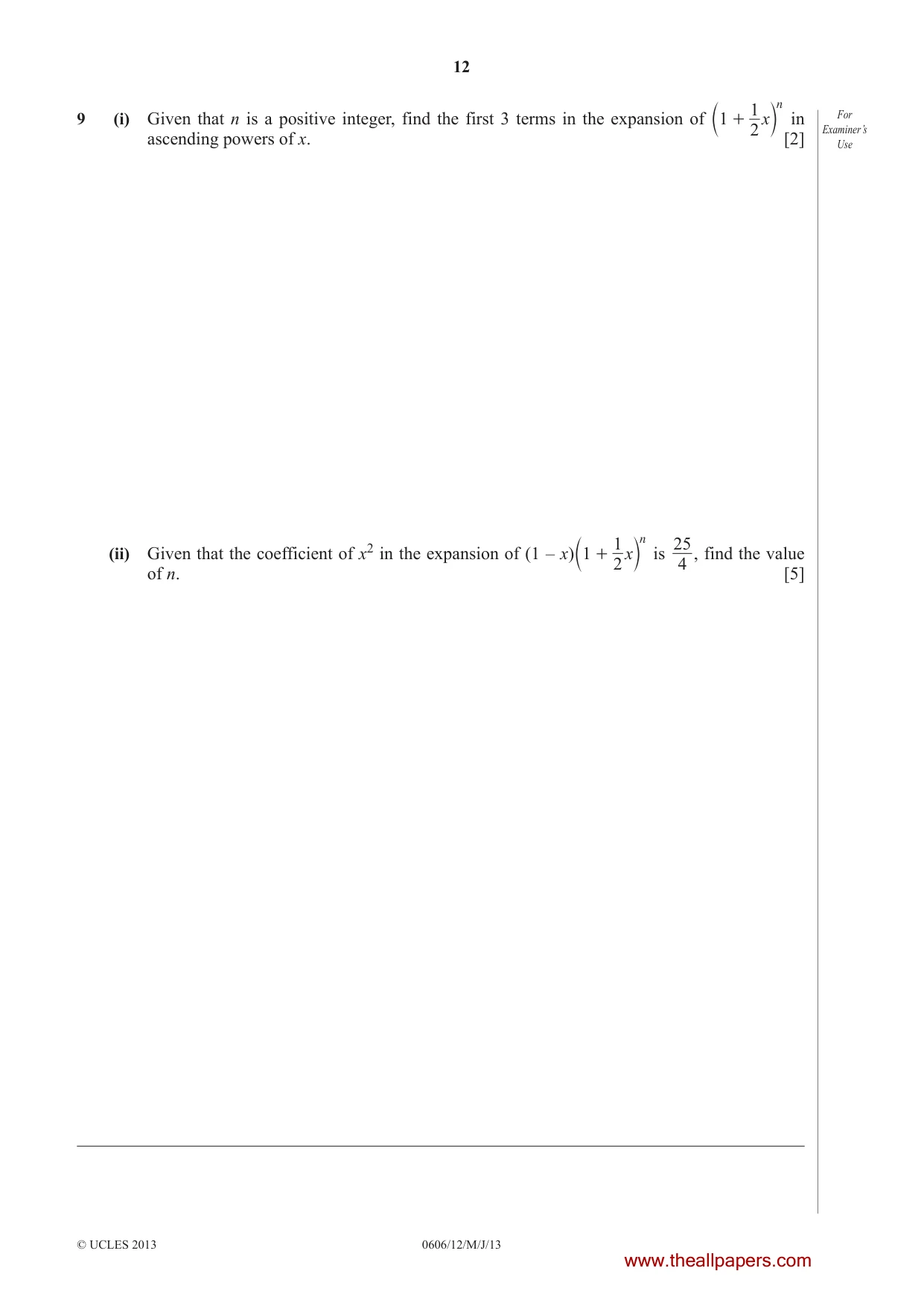 Cambridge IGCSE Mathematics - Additional 0606 2013 May/June Paper 1 · Variant 2 question paper, page 12 of 20