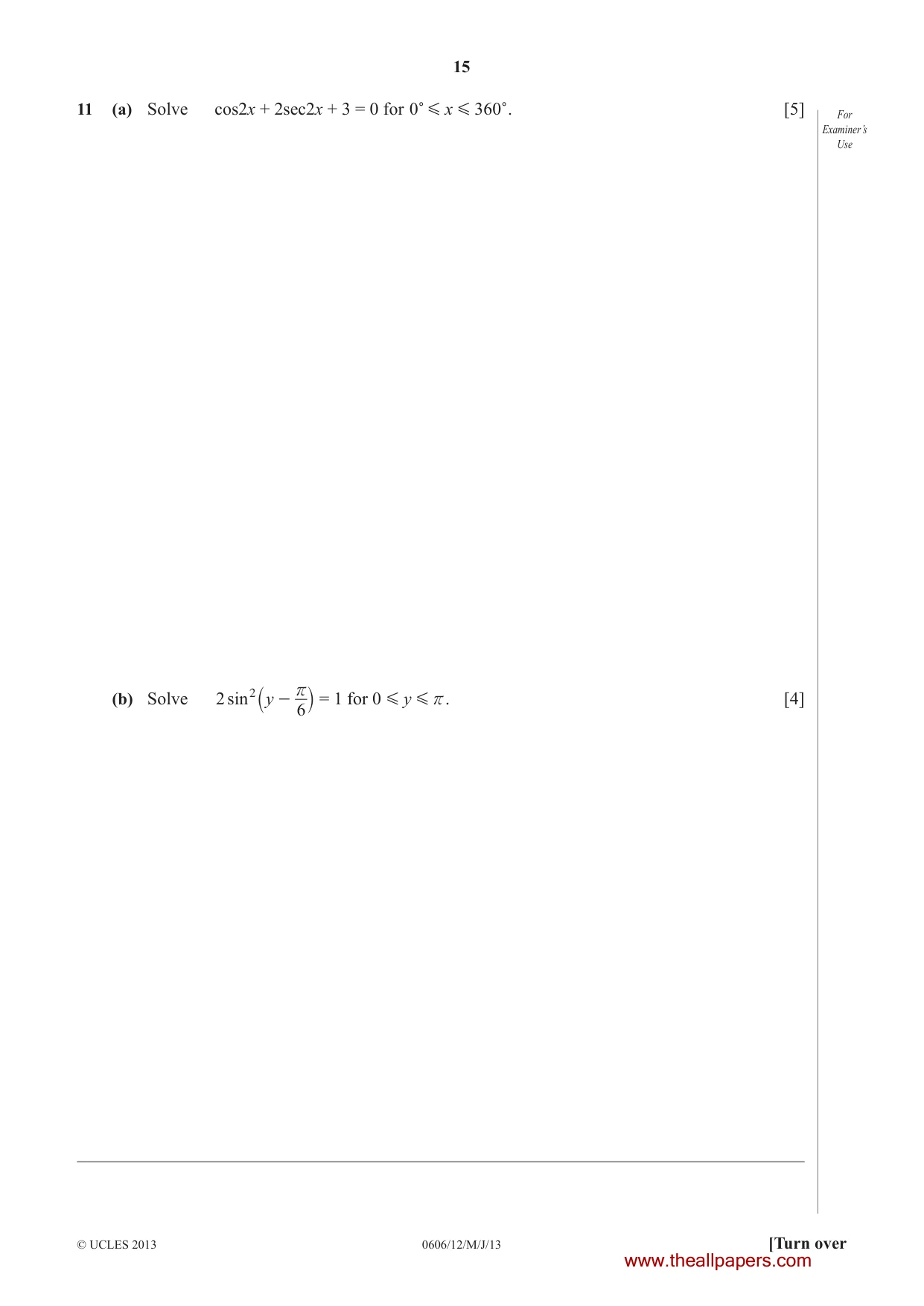 Cambridge IGCSE Mathematics - Additional 0606 2013 May/June Paper 1 · Variant 2 question paper, page 15 of 20