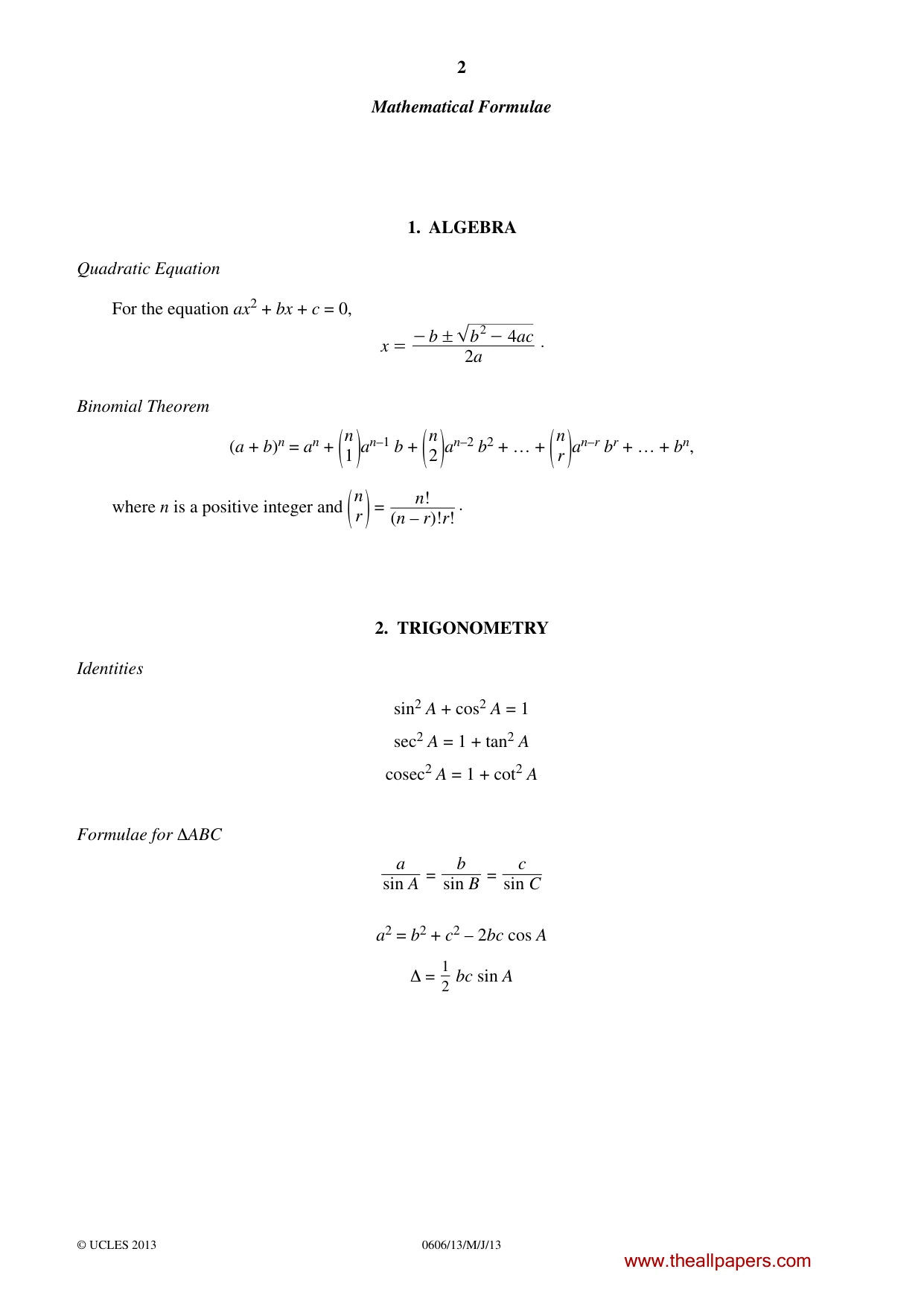 Cambridge IGCSE Mathematics - Additional 0606 2013 May/June Paper 1 · Variant 3 question paper, page 2 of 16