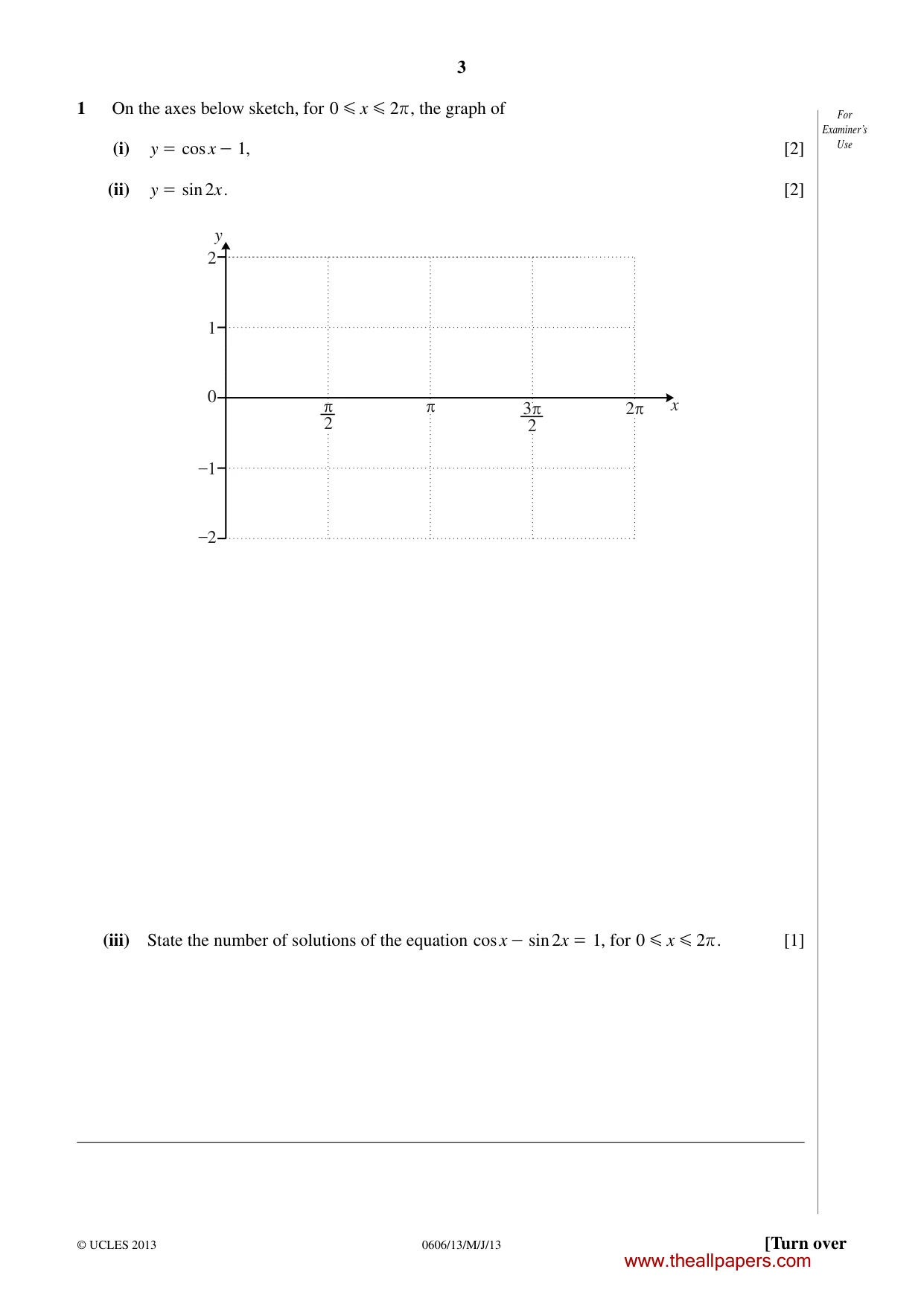 Cambridge IGCSE Mathematics - Additional 0606 2013 May/June Paper 1 · Variant 3 question paper, page 3 of 16