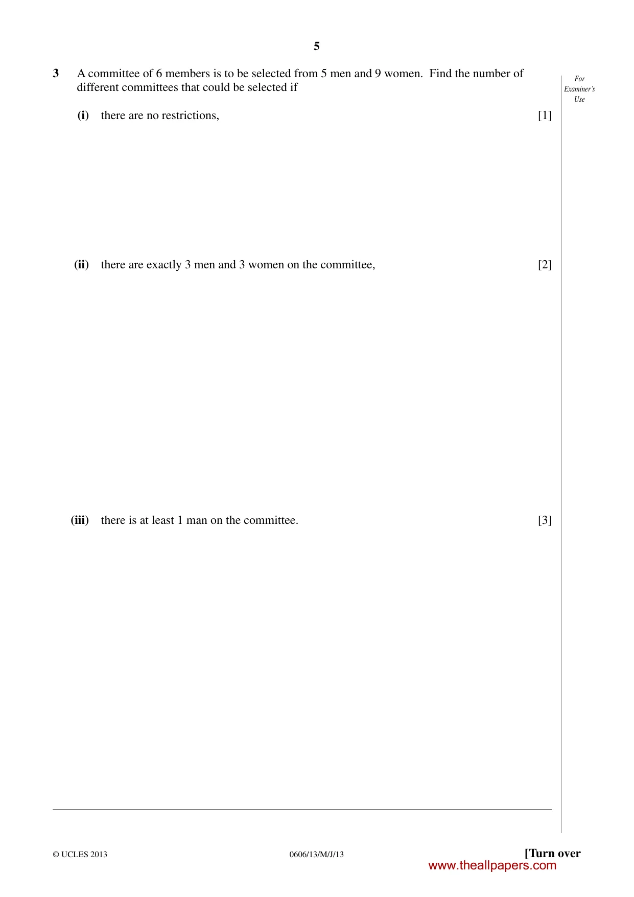 Cambridge IGCSE Mathematics - Additional 0606 2013 May/June Paper 1 · Variant 3 question paper, page 5 of 16