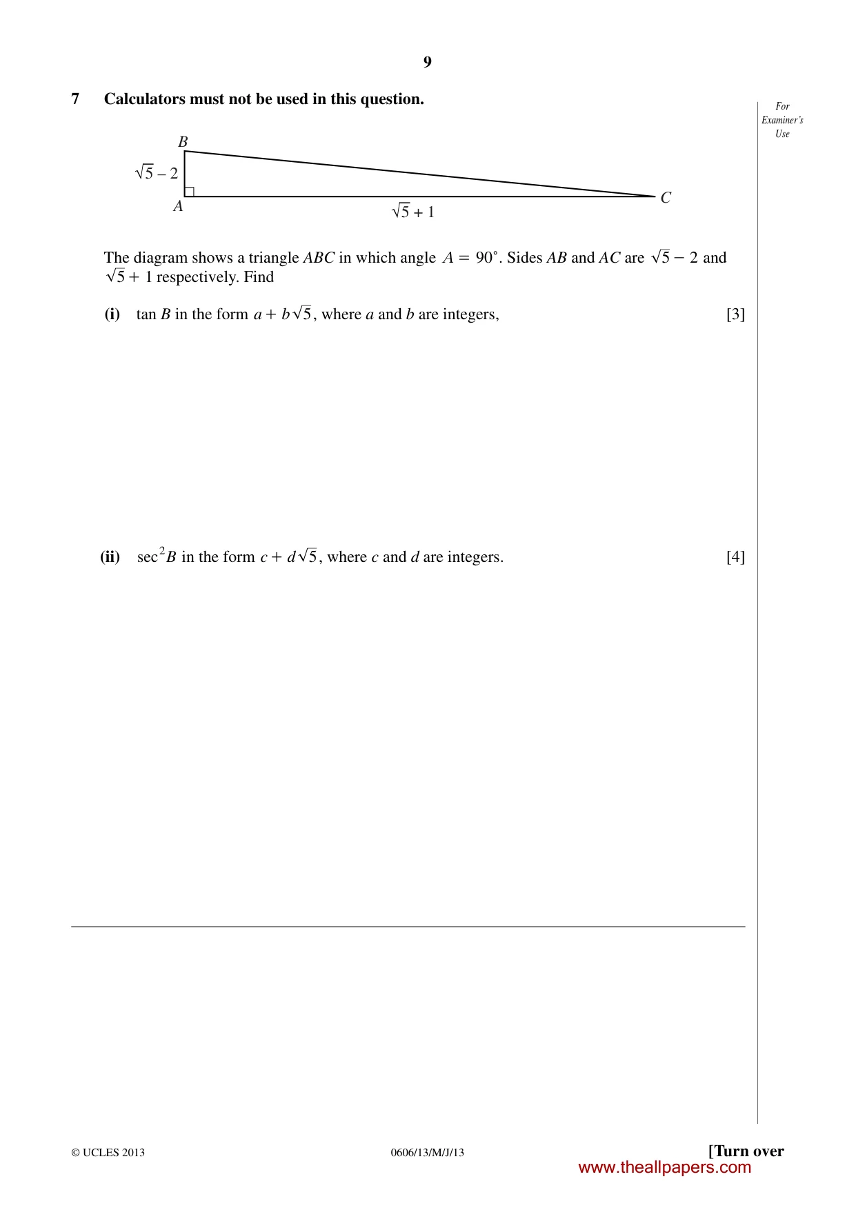 Cambridge IGCSE Mathematics - Additional 0606 2013 May/June Paper 1 · Variant 3 question paper, page 9 of 16