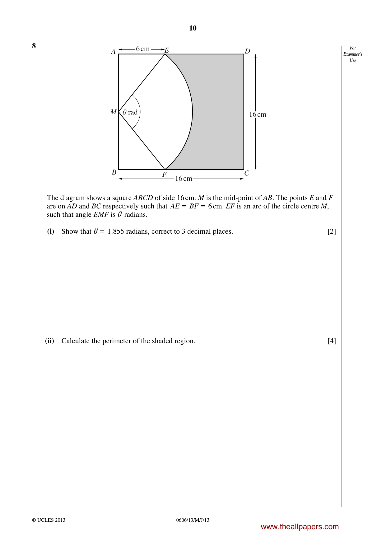 Cambridge IGCSE Mathematics - Additional 0606 2013 May/June Paper 1 · Variant 3 question paper, page 10 of 16