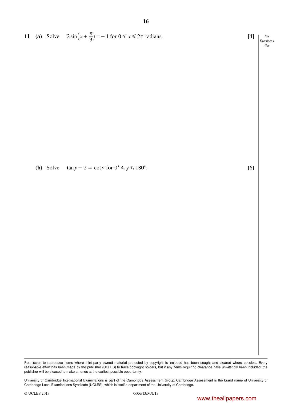 Cambridge IGCSE Mathematics - Additional 0606 2013 May/June Paper 1 · Variant 3 question paper, page 16 of 16