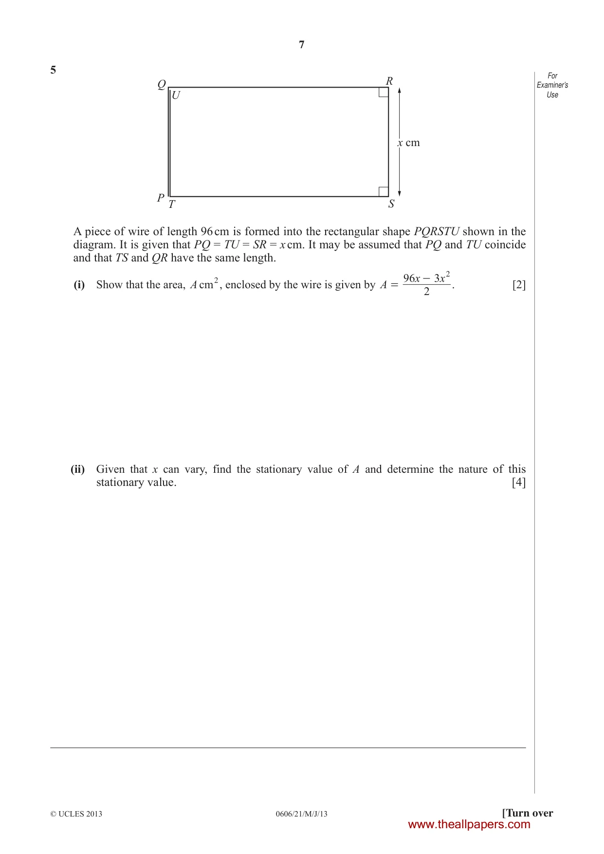 Cambridge IGCSE Mathematics - Additional 0606 2013 May/June Paper 2 · Variant 1 question paper, page 7 of 16