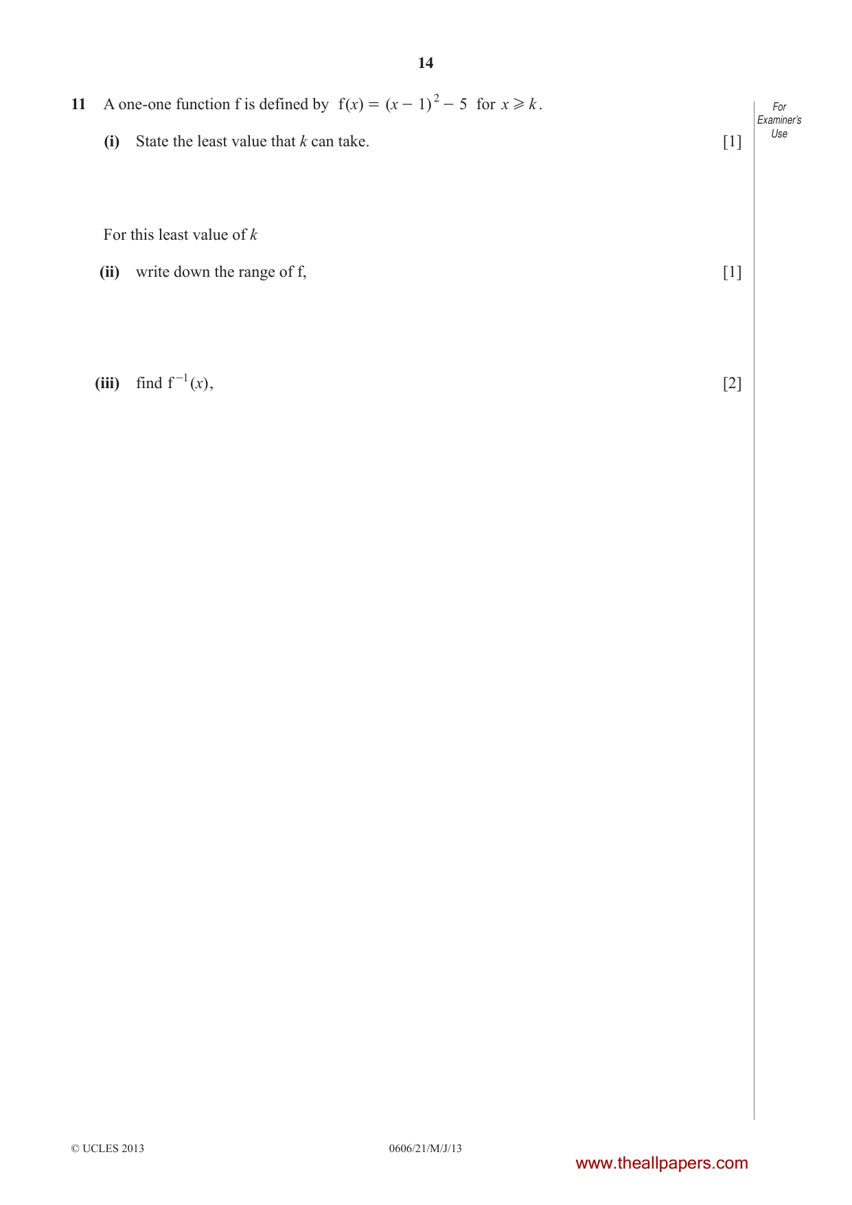 Cambridge IGCSE Mathematics - Additional 0606 2013 May/June Paper 2 · Variant 1 question paper, page 14 of 16