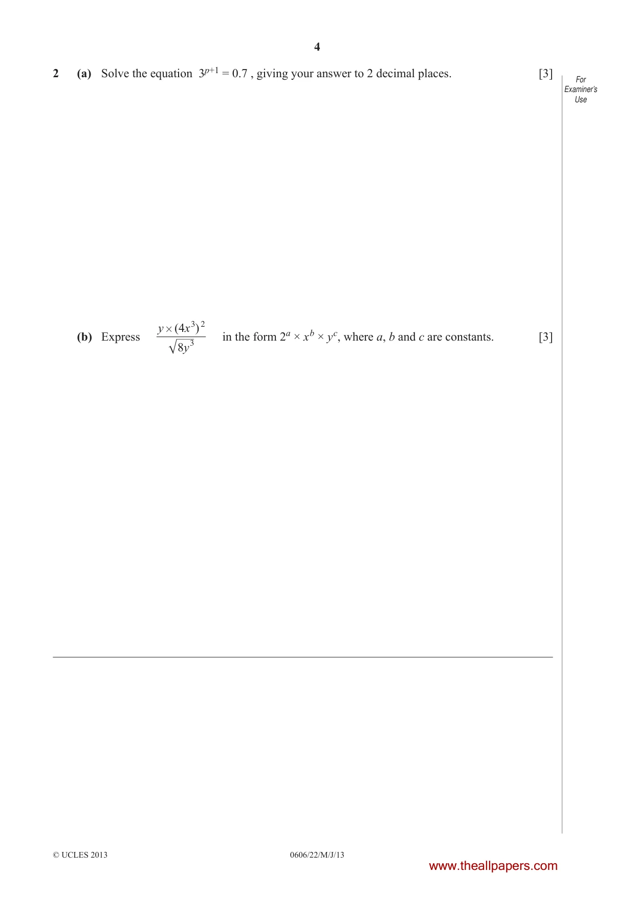 Cambridge IGCSE Mathematics - Additional 0606 2013 May/June Paper 2 · Variant 2 question paper, page 4 of 16